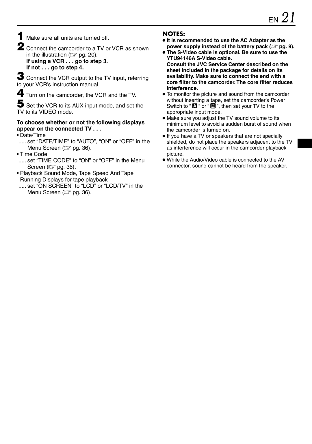 JVC LYT0944-001A specifications If using a VCR . . . go to step If not . . . go to step 