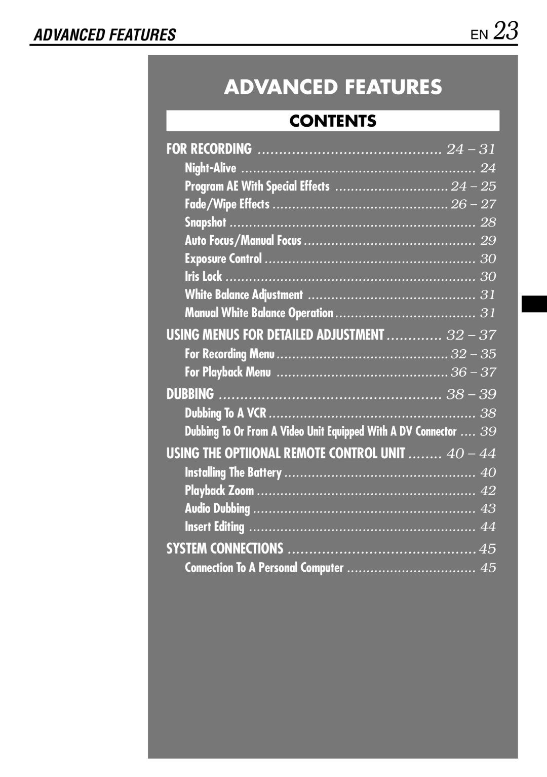 JVC LYT0944-001A specifications Advanced Features 