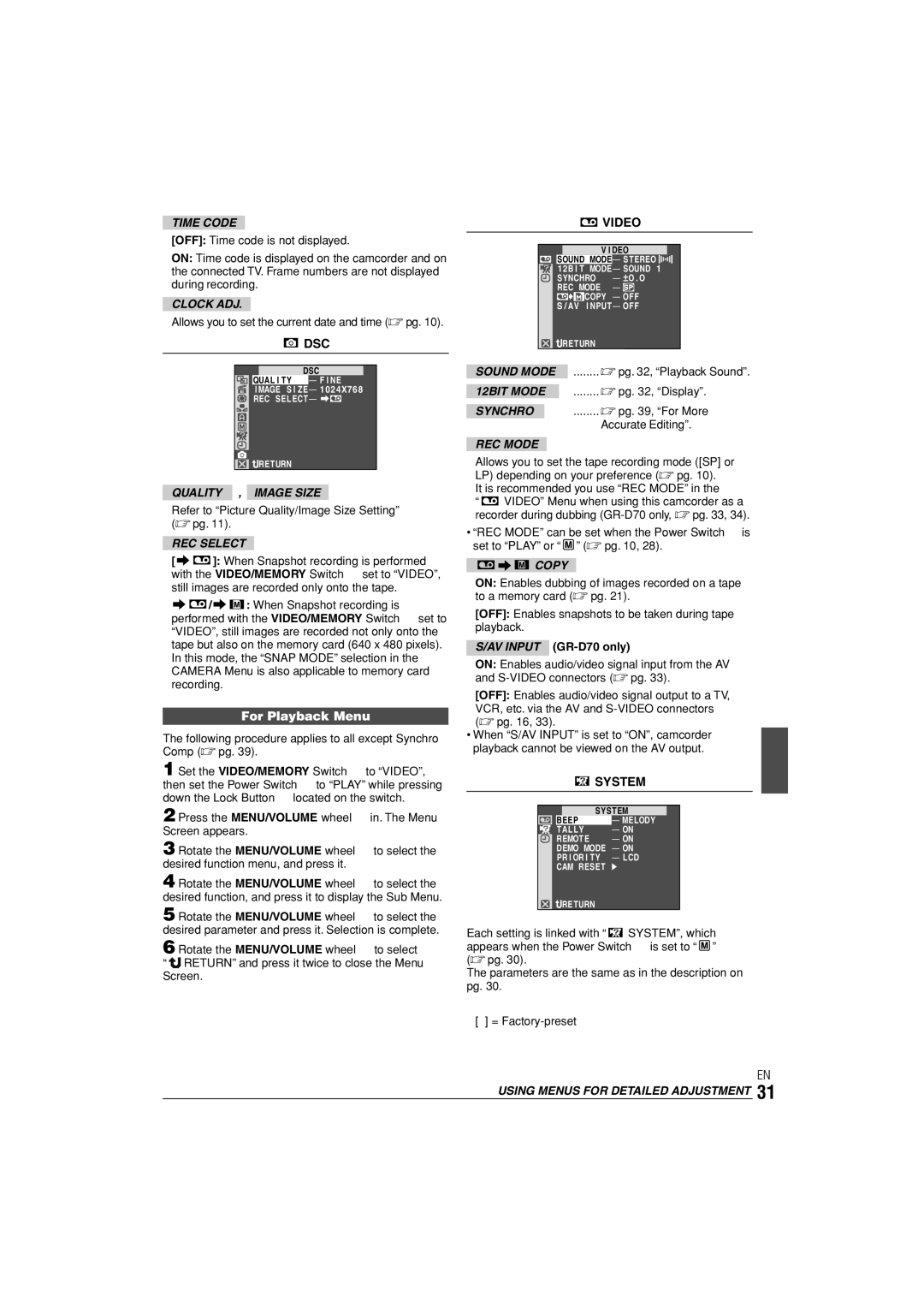 JVC LYT1145-001A manual Dsc, For Playback Menu, Video 