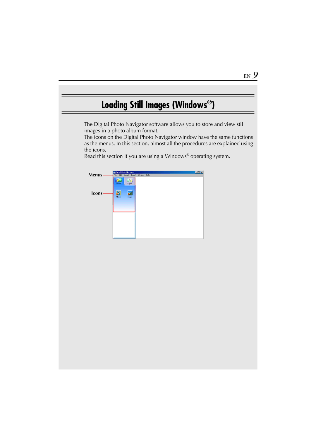 JVC LYT1147-001A manual Loading Still Images Windows 