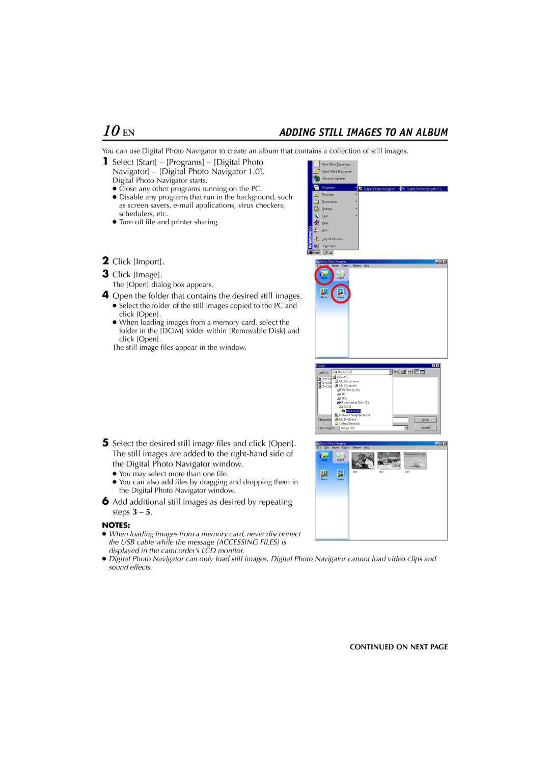 JVC LYT1147-001A Click Import Click Image, Open the folder that contains the desired still images, Open dialog box appears 