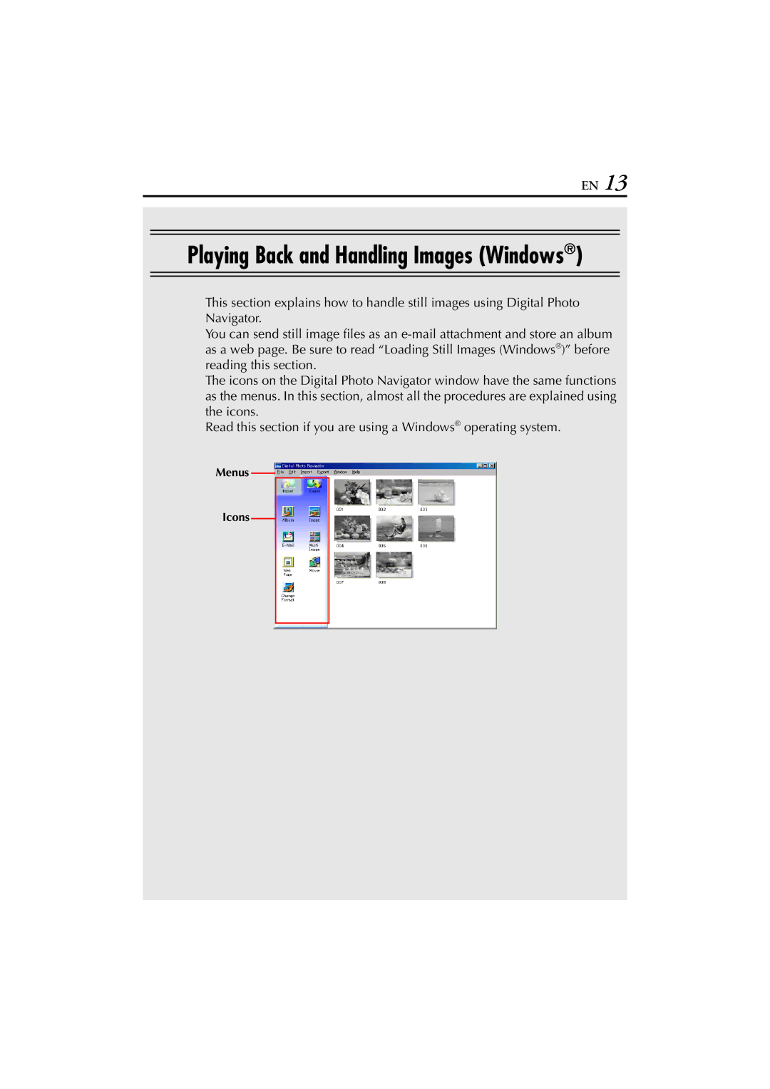 JVC LYT1147-001A manual Playing Back and Handling Images Windows 