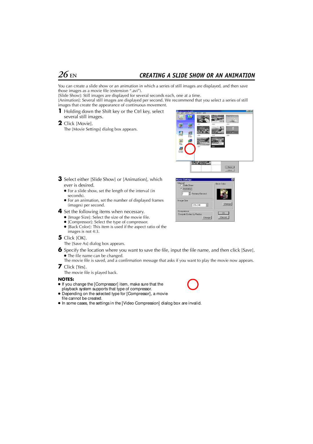 JVC LYT1147-001A manual Movie Settings dialog box appears, Movie file is played back 