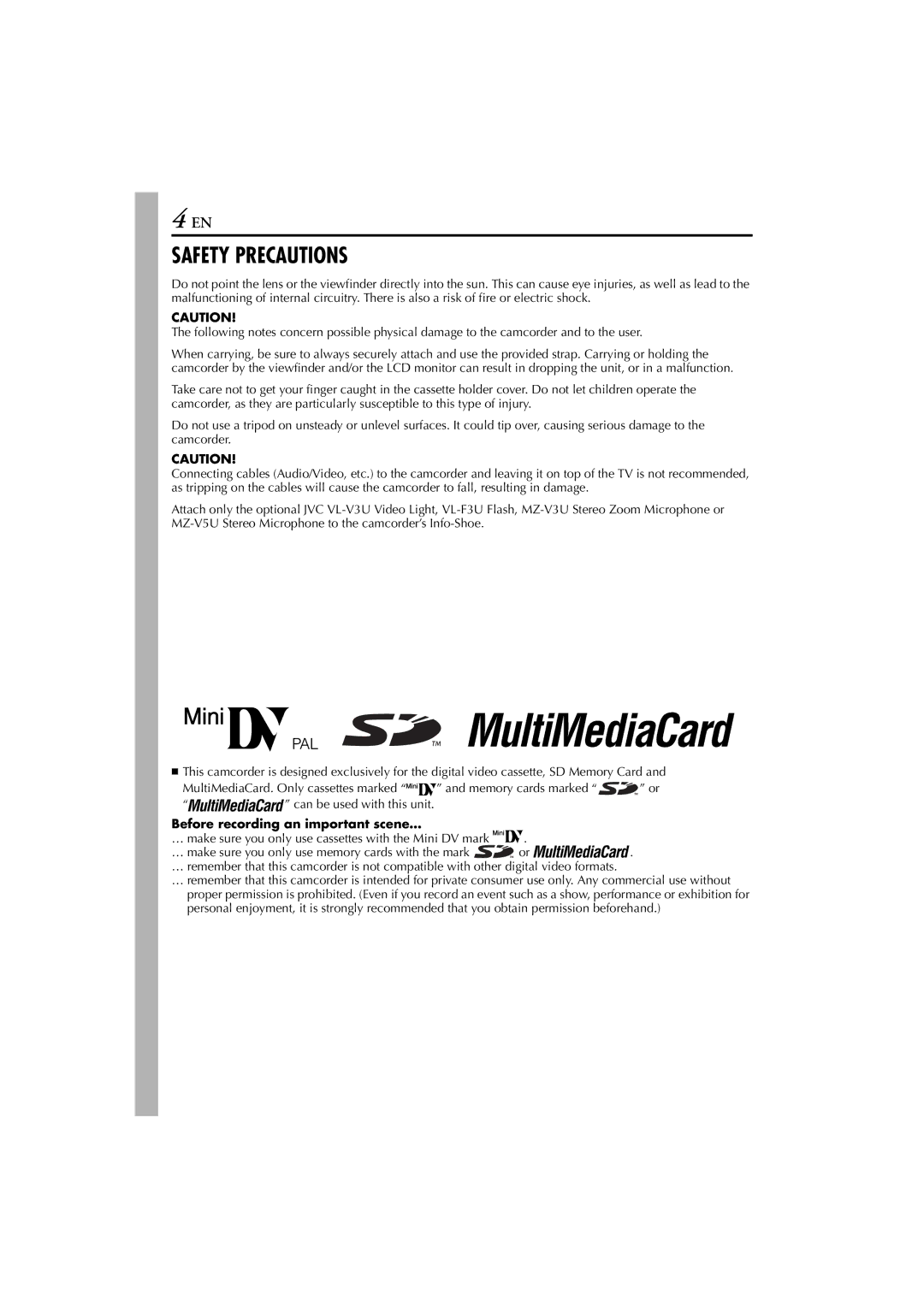 JVC LYT1147-001A manual Before recording an important scene… 