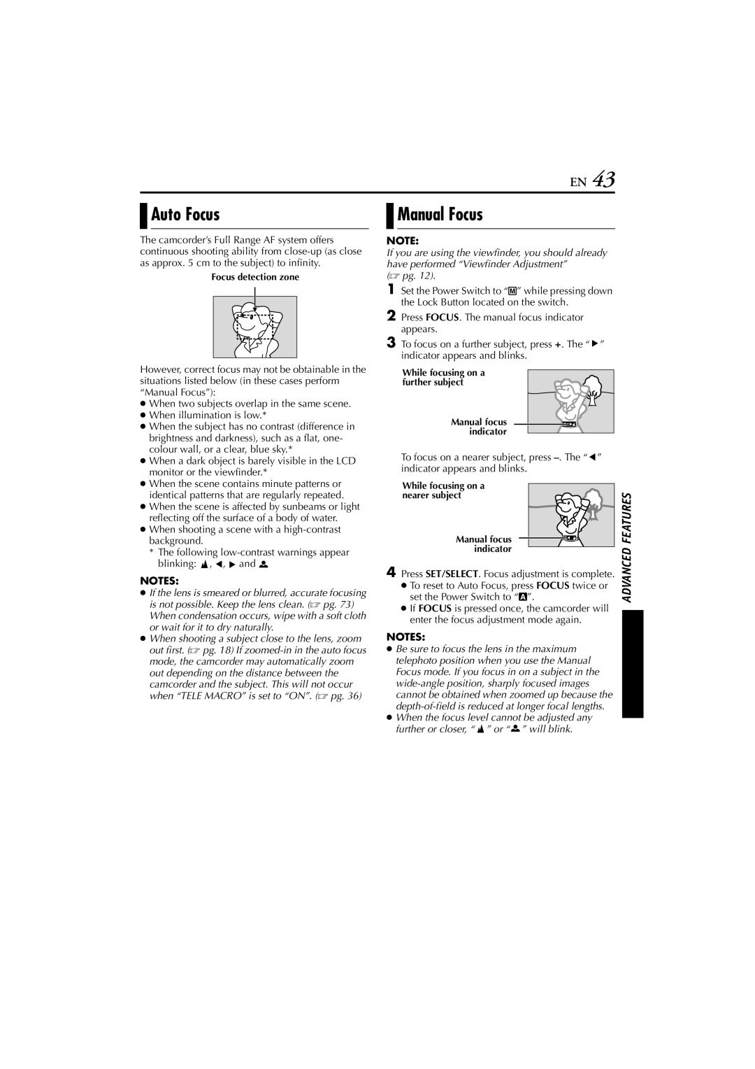 JVC LYT1147-001A manual Auto Focus, Manual Focus 