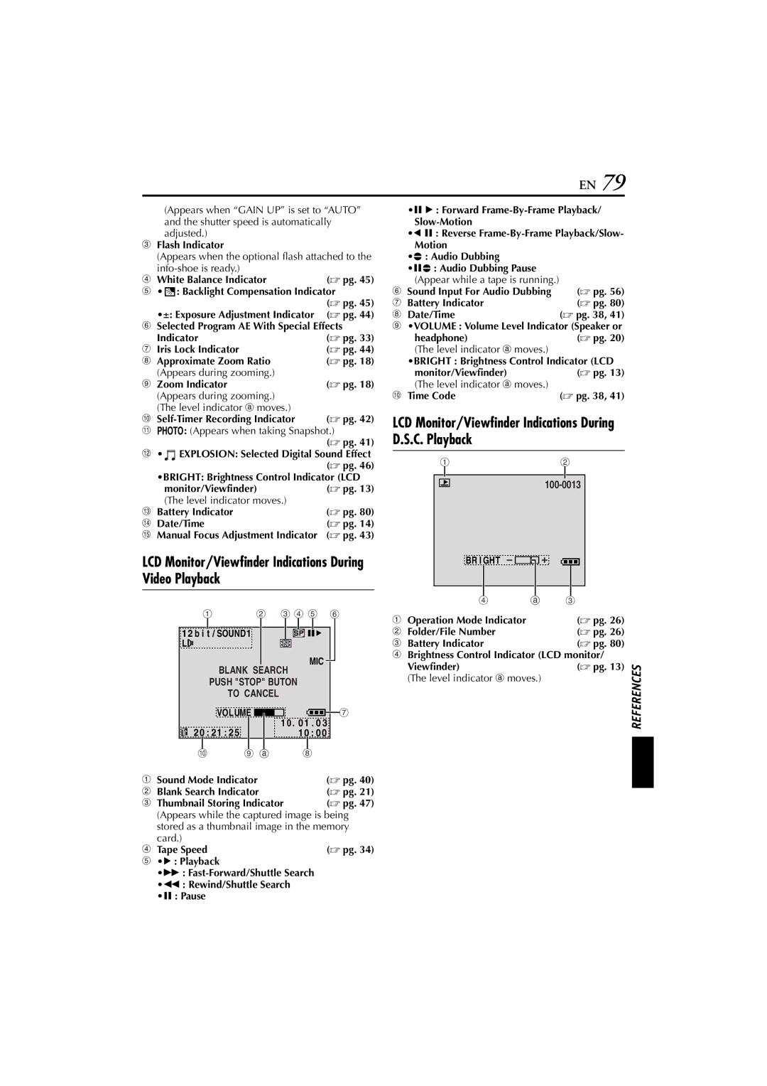 JVC LYT1147-001A manual C. Playback, LCD Monitor/Viewfinder Indications During Video Playback, 3 4 5 