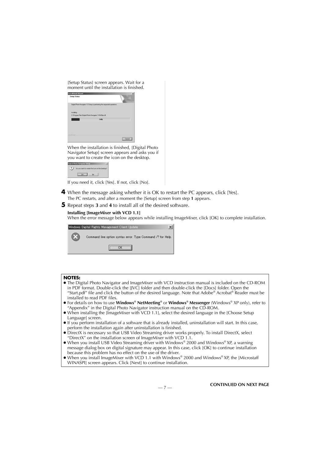 JVC LYT1147-001A Repeat steps 3 and 4 to install all of the desired software, If you need it, click Yes. If not, click No 