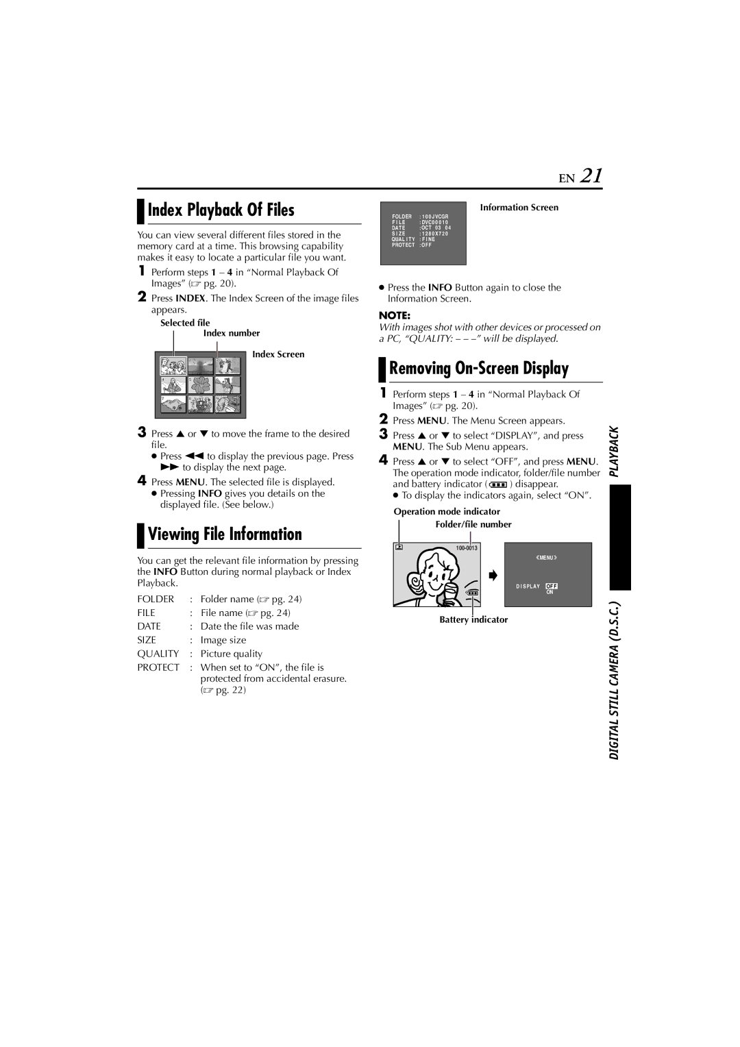 JVC LYT1300-001A manual Index Playback Of Files, Viewing File Information 