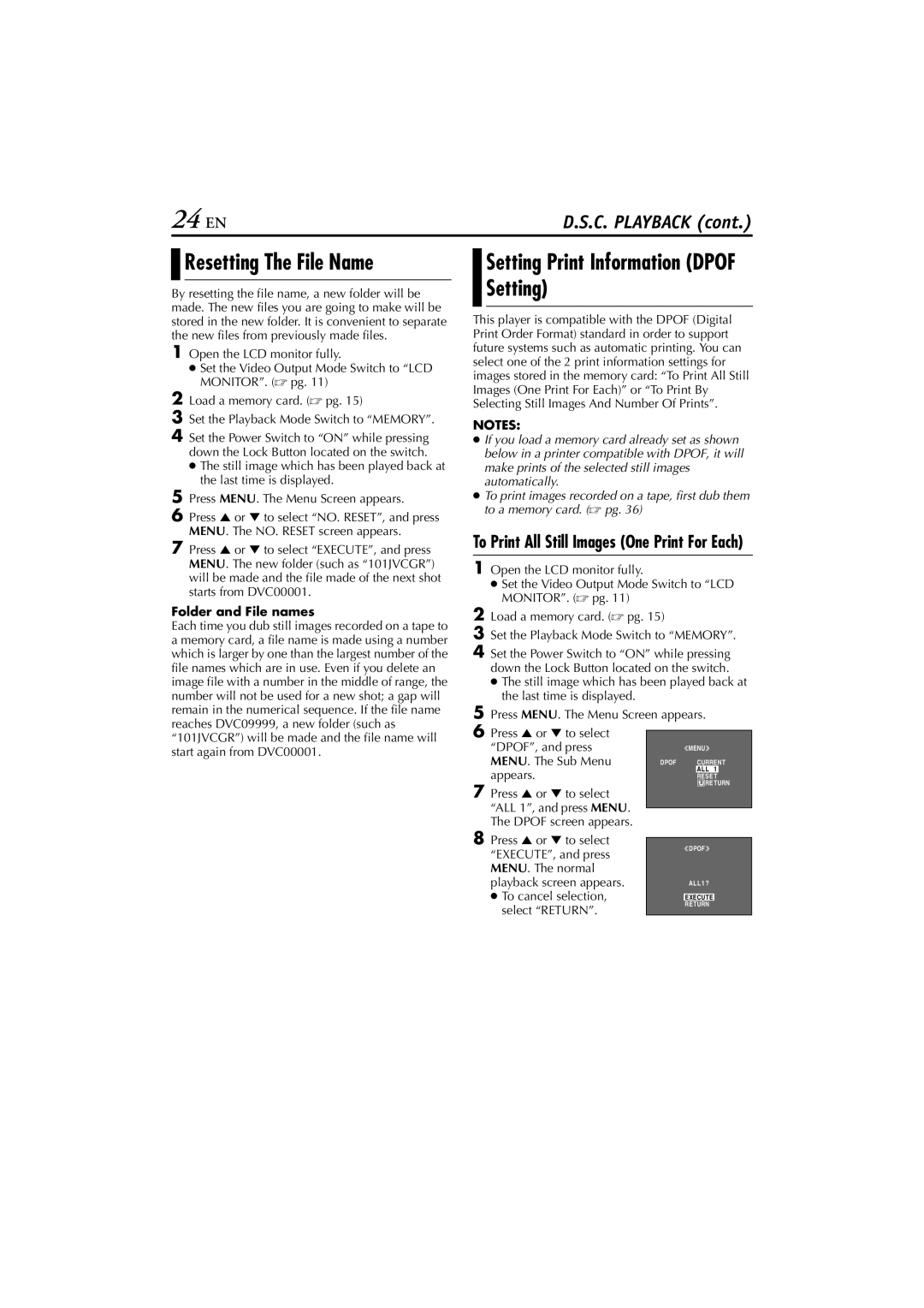 JVC LYT1300-001A manual 24 EN, Resetting The File Name, Folder and File names 