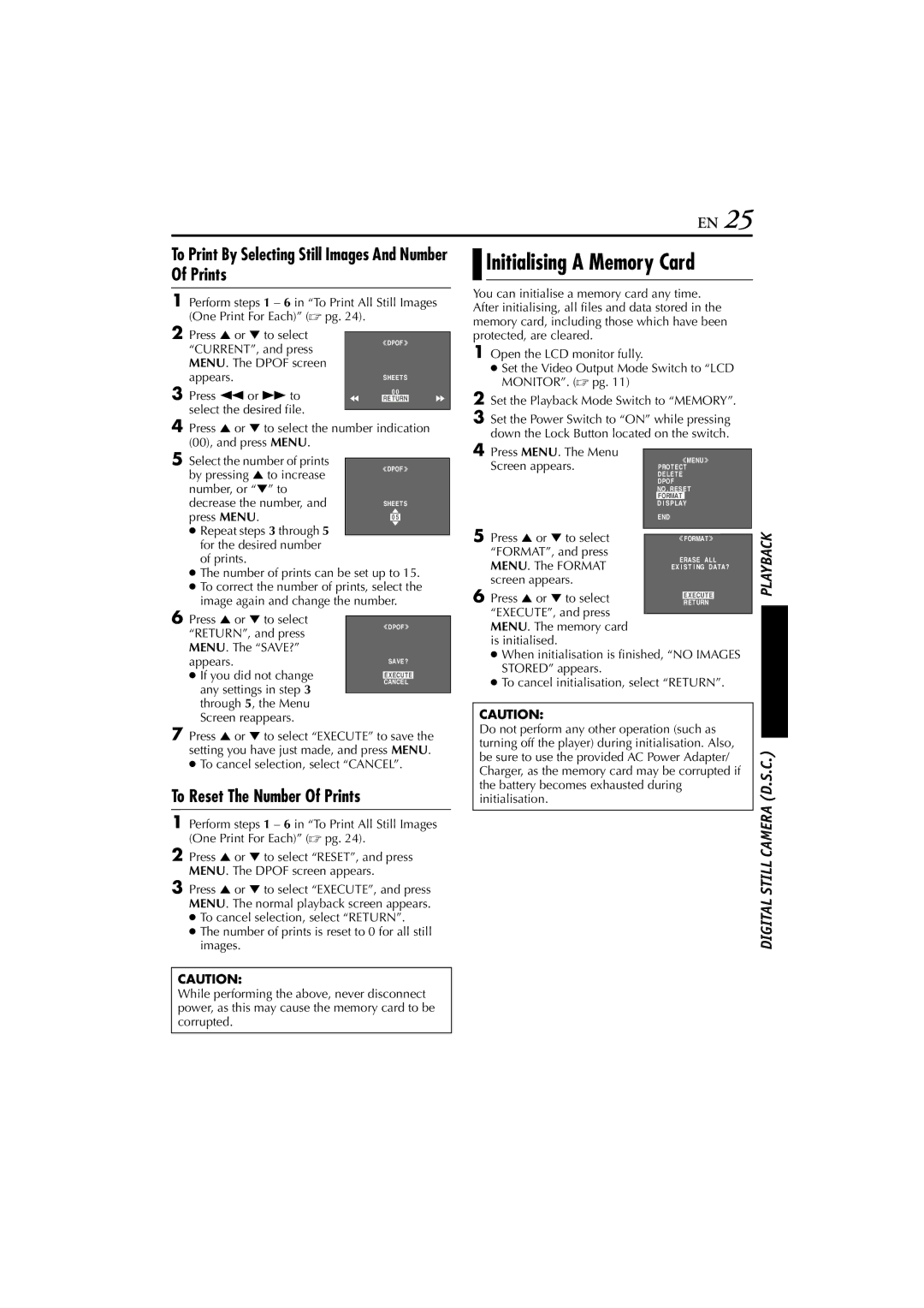 JVC LYT1300-001A manual Initialising a Memory Card, To Print By Selecting Still Images And Number Of Prints 