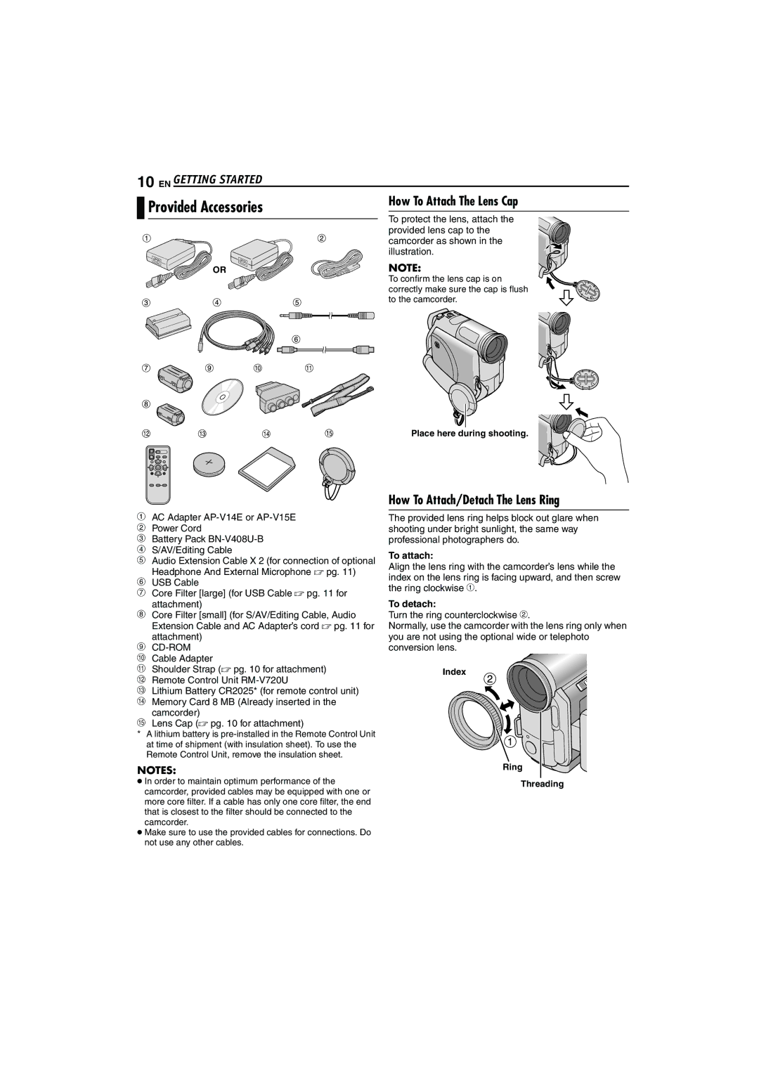 JVC LYT1325-001A manual Provided Accessories, How To Attach/Detach The Lens Ring, To attach, To detach 