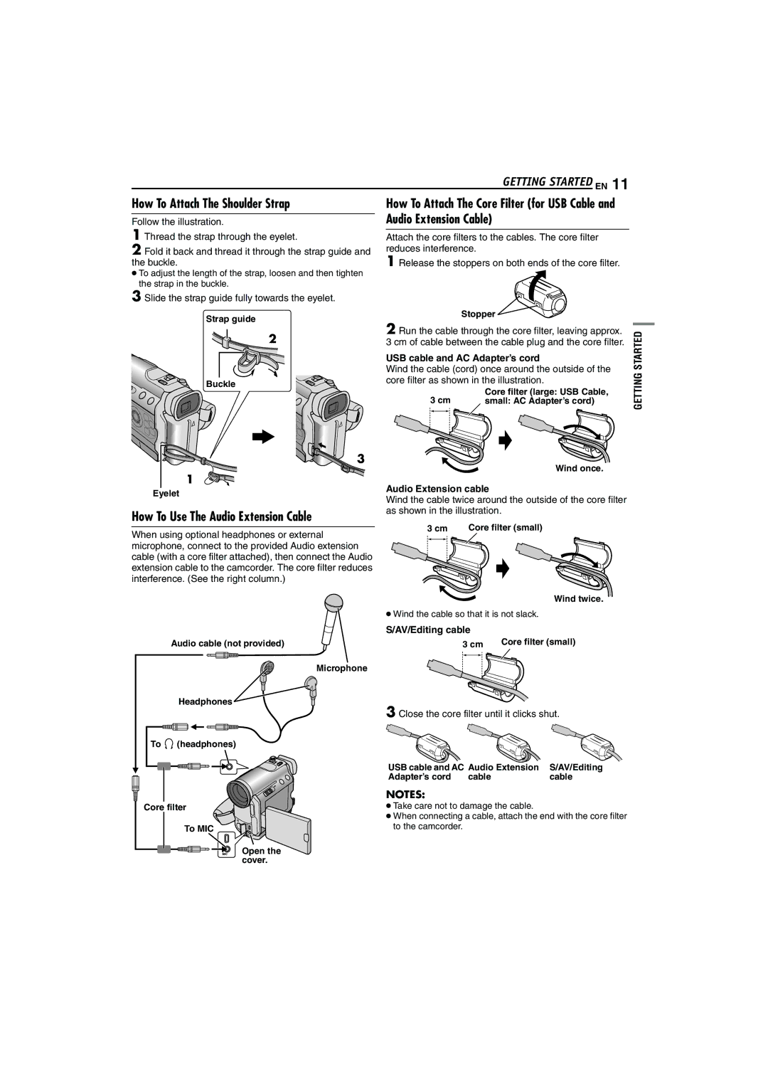 JVC LYT1325-001A manual How To Attach The Shoulder Strap, Audio Extension Cable 