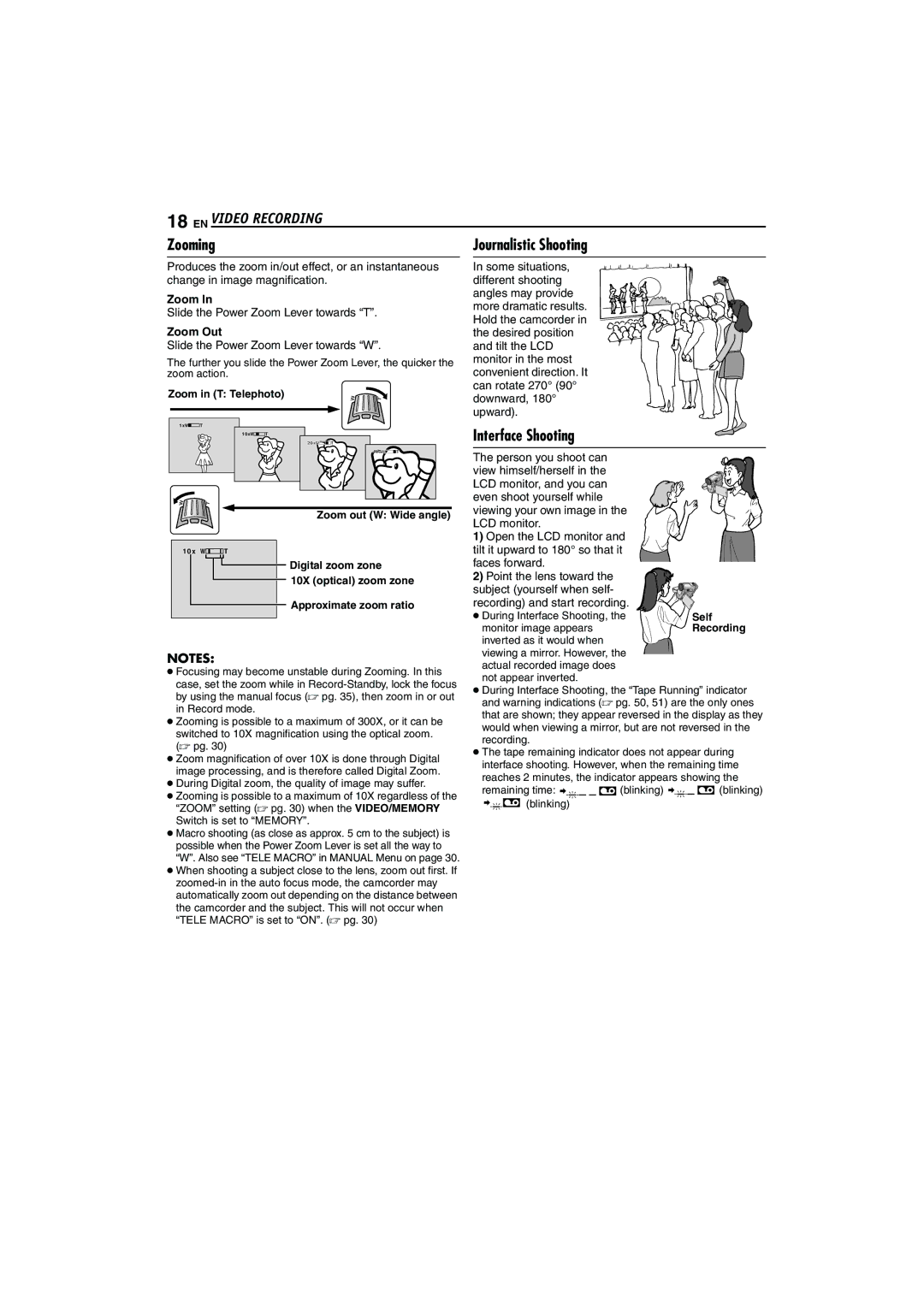 JVC LYT1325-001A manual EN Video Recording, Interface Shooting, Zoom Out 