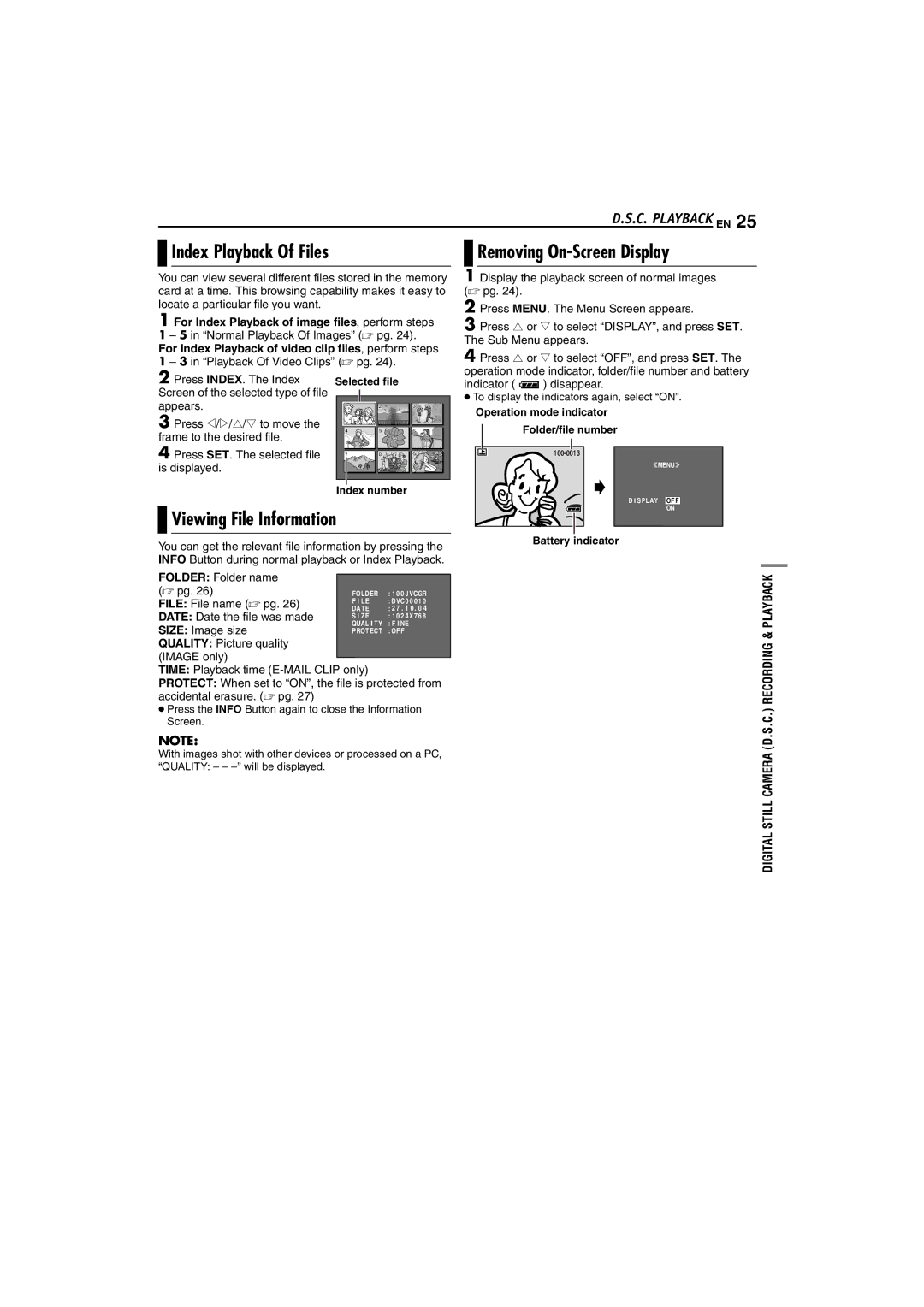 JVC LYT1325-001A Index Playback Of Files, Removing On-Screen Display, Viewing File Information, Folder Folder name  pg 