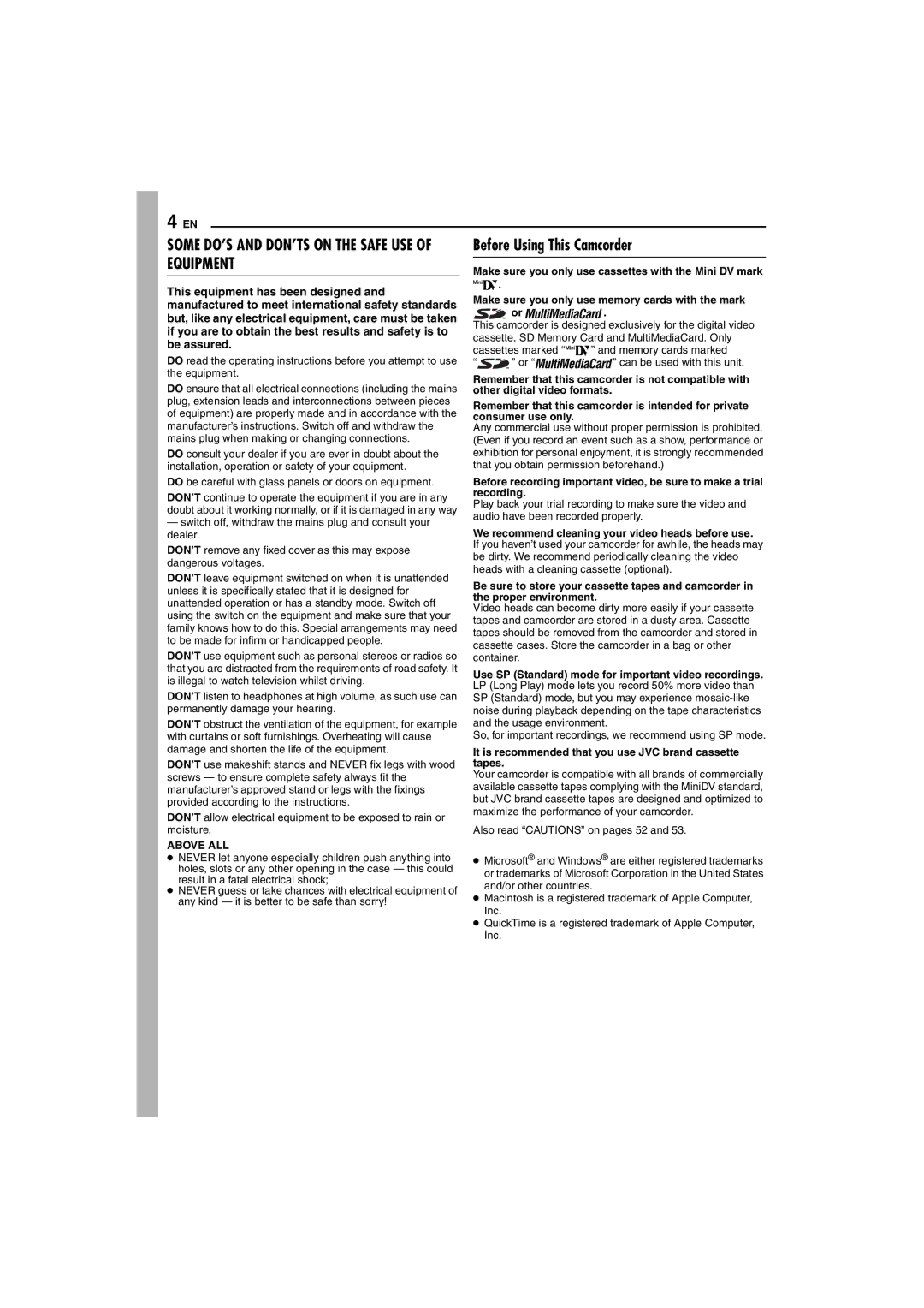 JVC LYT1325-001A manual Before Using This Camcorder, Cassettes marked Memory cards marked 