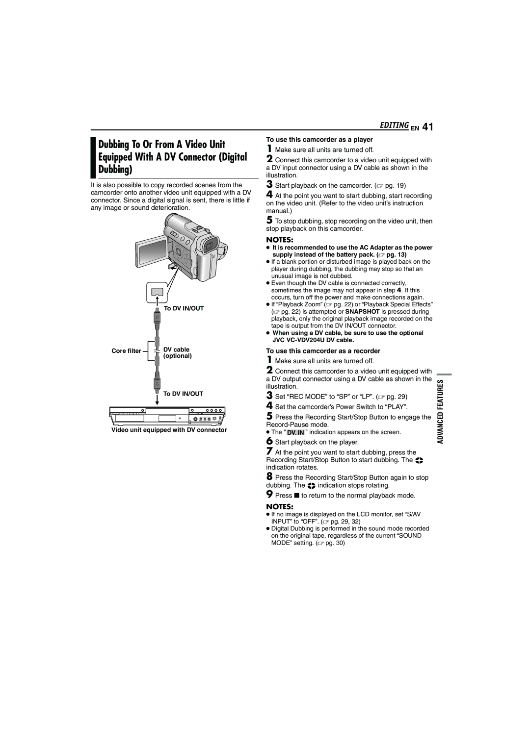 JVC LYT1325-001A manual Dubbing, Equipped With a DV Connector Digital 