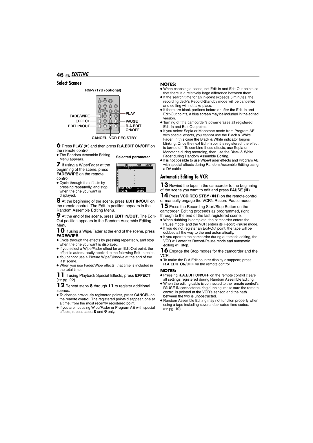 JVC LYT1325-001A Automatic Editing To VCR, Or manually engage the VCR’s Record-Pause mode 