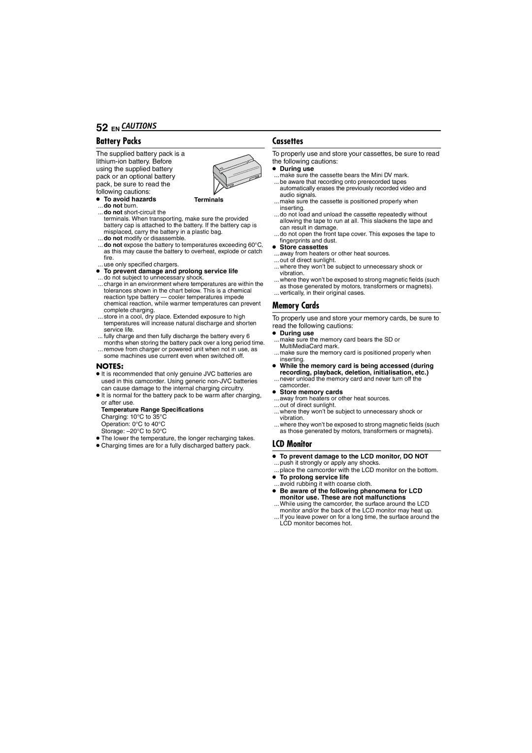 JVC LYT1325-001A manual EN Cautions, Memory Cards, LCD Monitor 