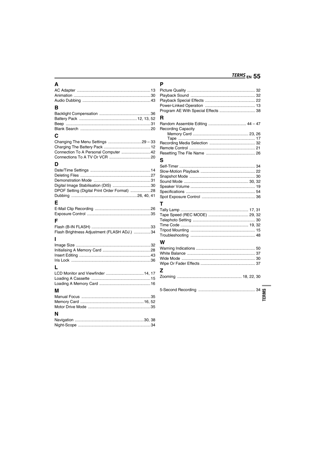 JVC LYT1325-001A manual Recording Capacity, 18, 22, 12, 13, 26, 40 