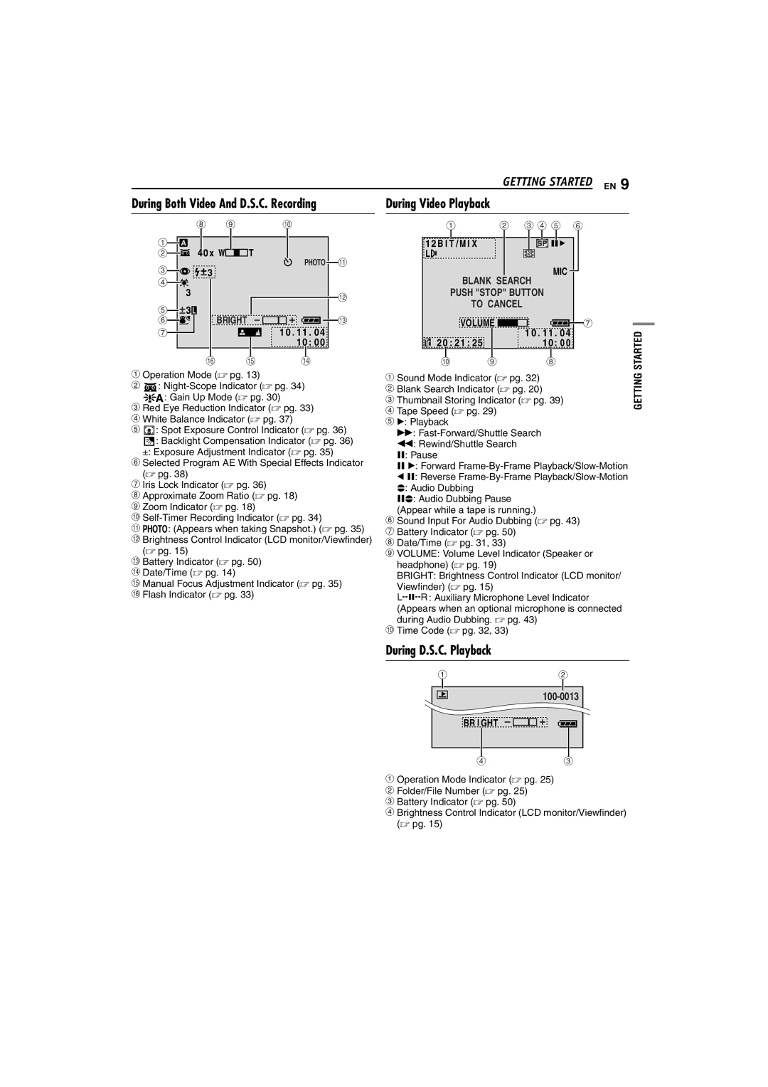 JVC LYT1325-001A manual During Video Playback, During D.S.C. Playback, W T, I T / M I X L, 10 0 