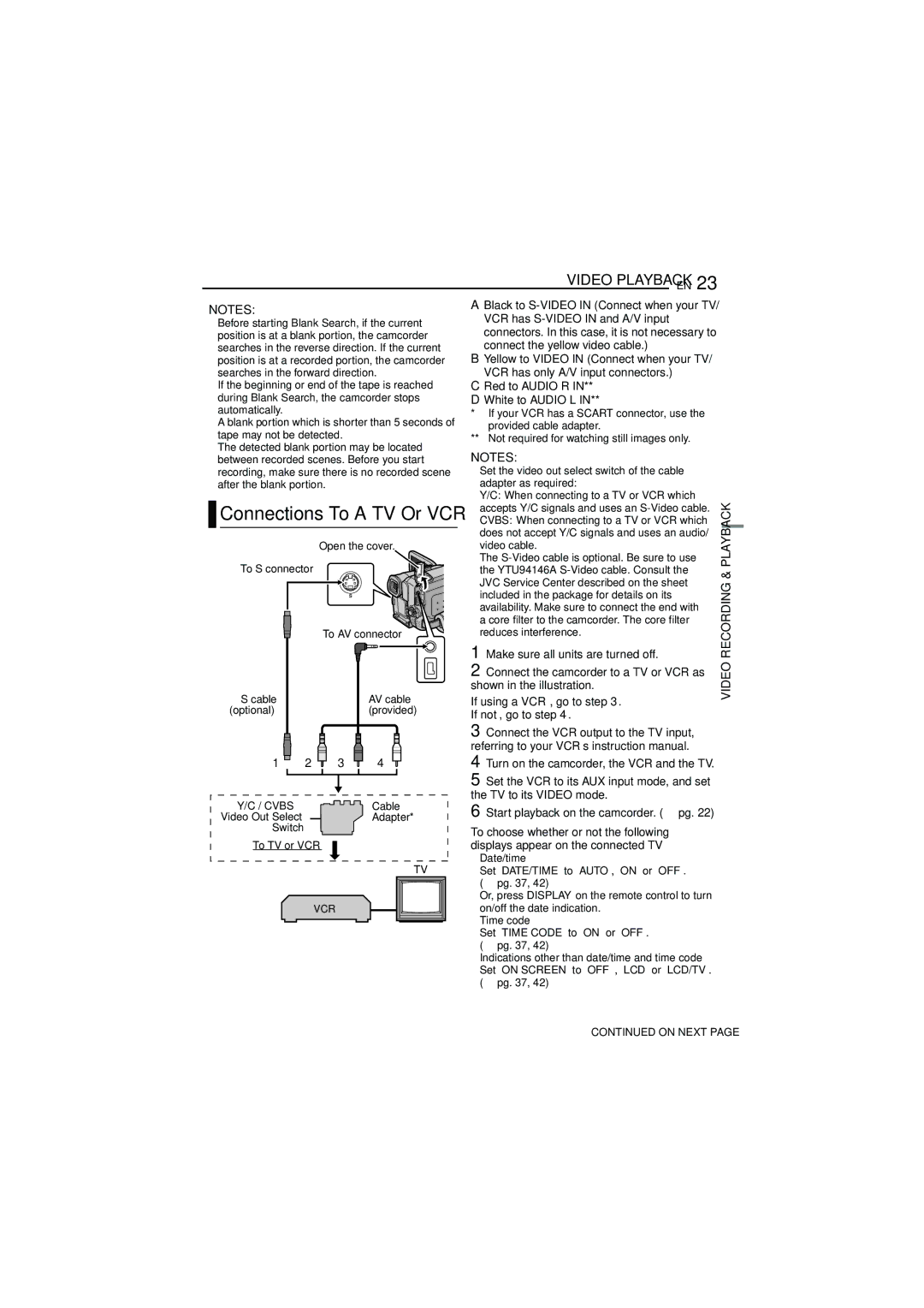 JVC LYT1393-001A manual Shown in the illustration, Start playback on the camcorder.  pg, Reduces interference 