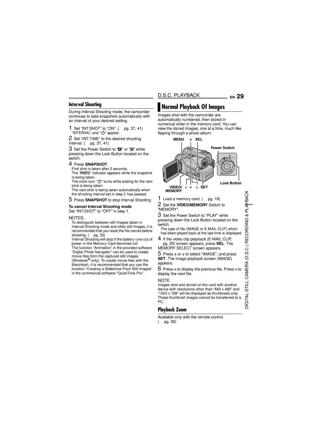 JVC LYT1393-001A manual Normal Playback Of Images, Interval Shooting, C. Playback, Playback Zoom, Press Snapshot 