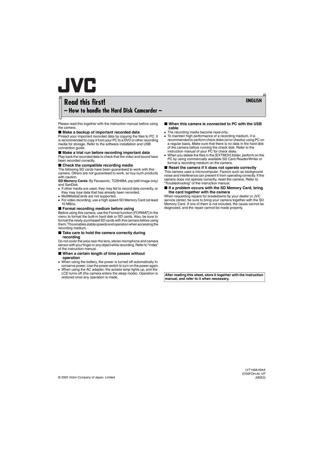 JVC LYT1495-001A manual Read this first 