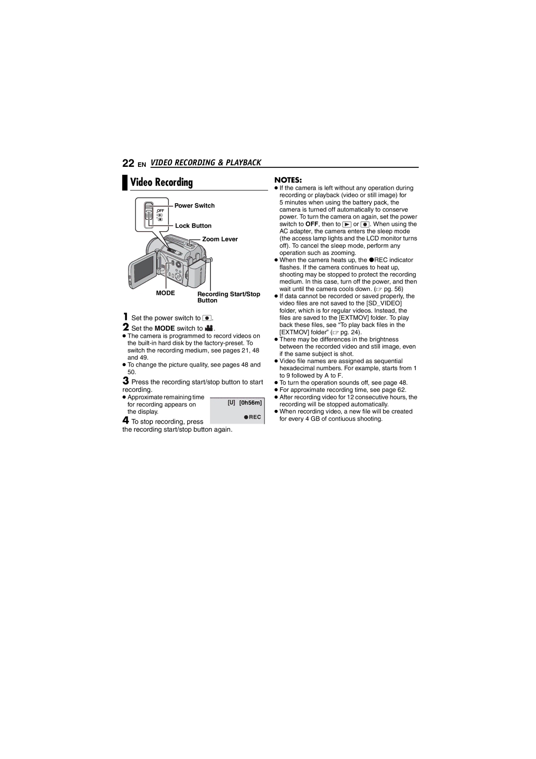 JVC LYT1495-001A manual Video Recording, Press the recording start/stop button to start recording 