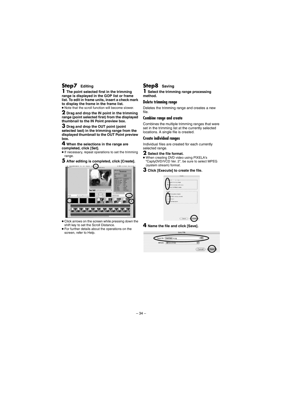 JVC LYT1495-001A manual Saving, Delete trimming range, Combine range and create, Create individual ranges 