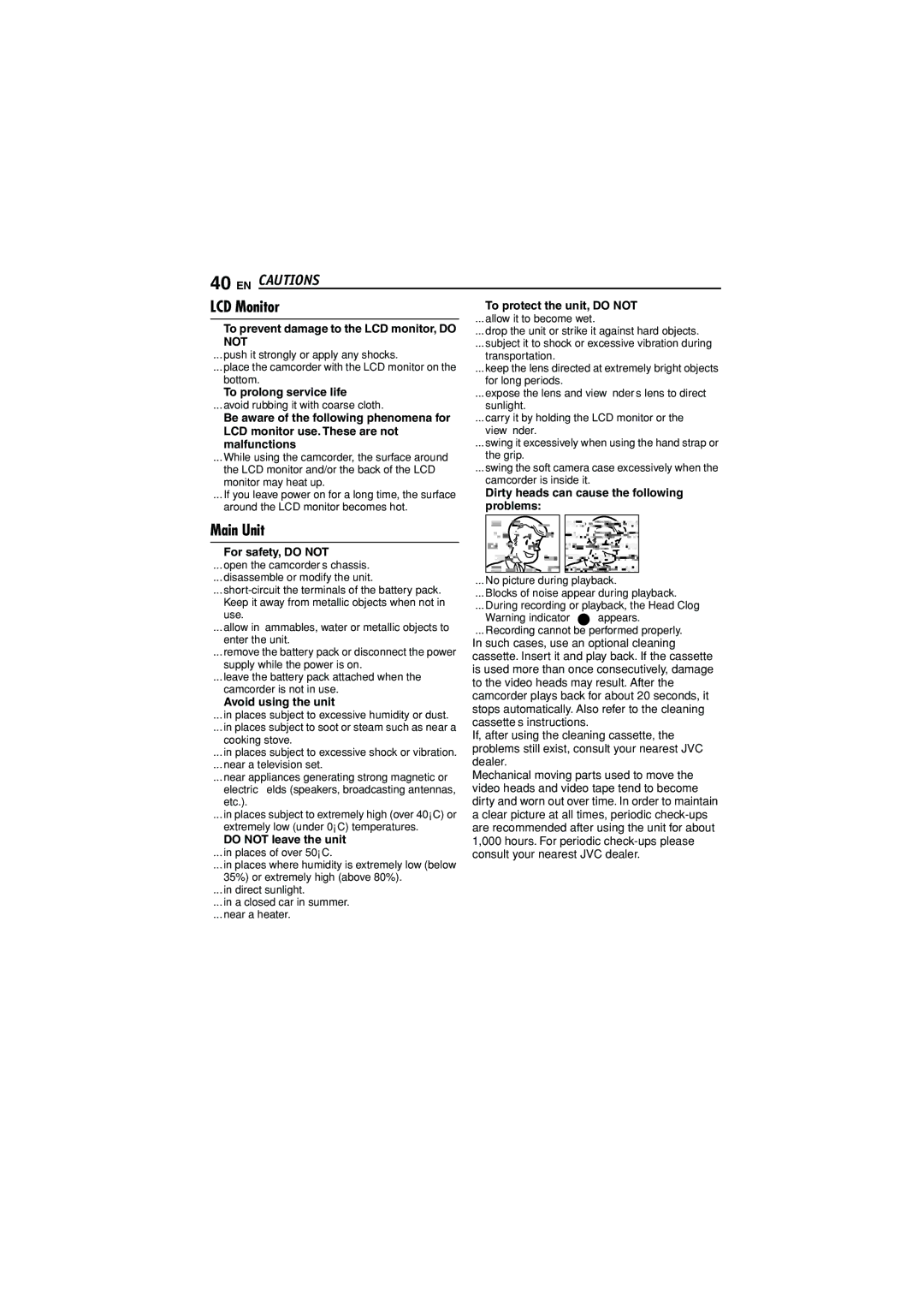 JVC LYT1515-001A, 1105ASR-NF-VM manual EN Cautions, LCD Monitor, Main Unit, Not 