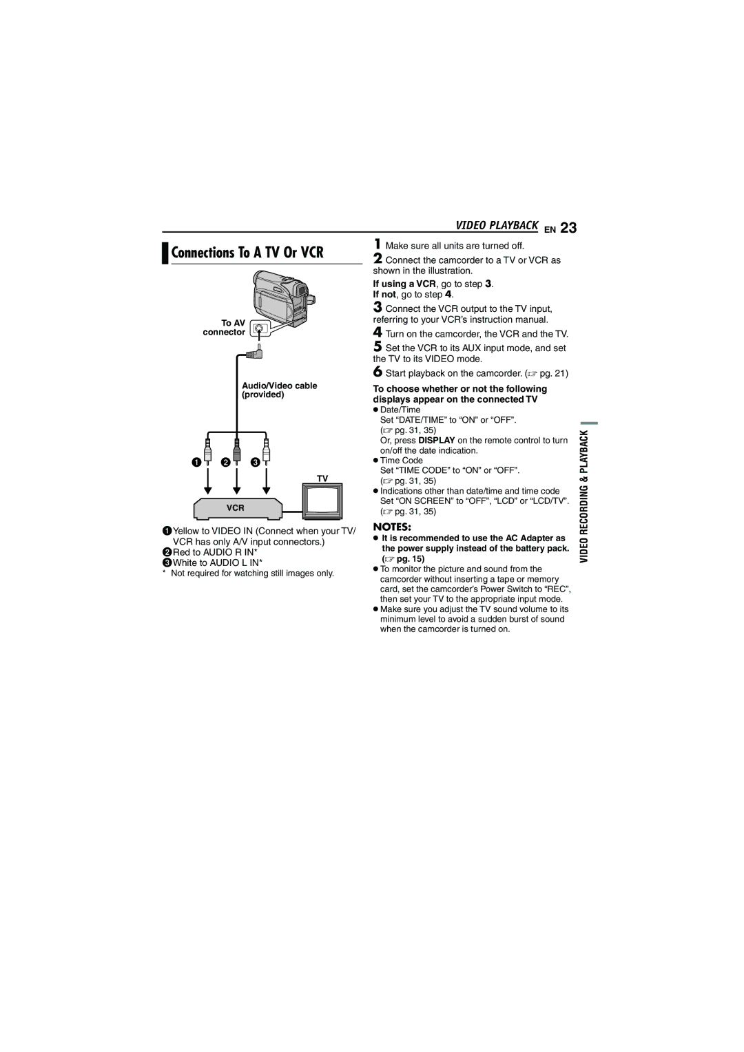 JVC 0206ASR-NF-VM, LYT1528-001B manual Connections To a TV Or VCR, Video Playback EN, If using a VCR , go to step 