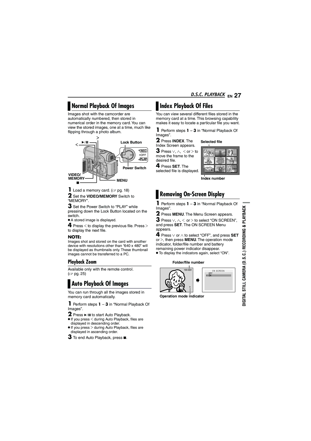 JVC 0206ASR-NF-VM, LYT1528-001B manual Normal Playback Of Images, Index Playback Of Files, Auto Playback Of Images 