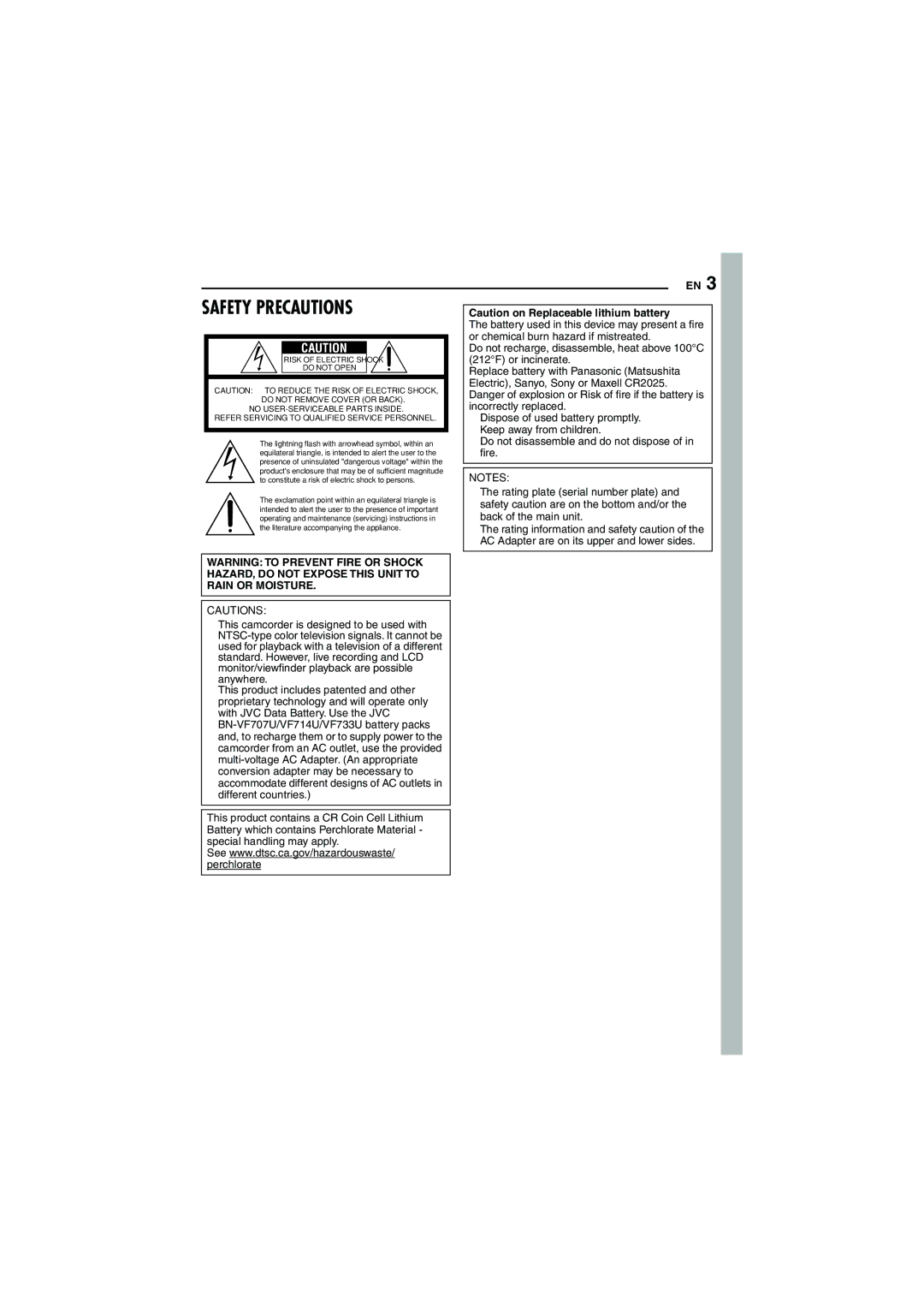 JVC 0206ASR-NF-VM, LYT1528-001B manual Safety Precautions 