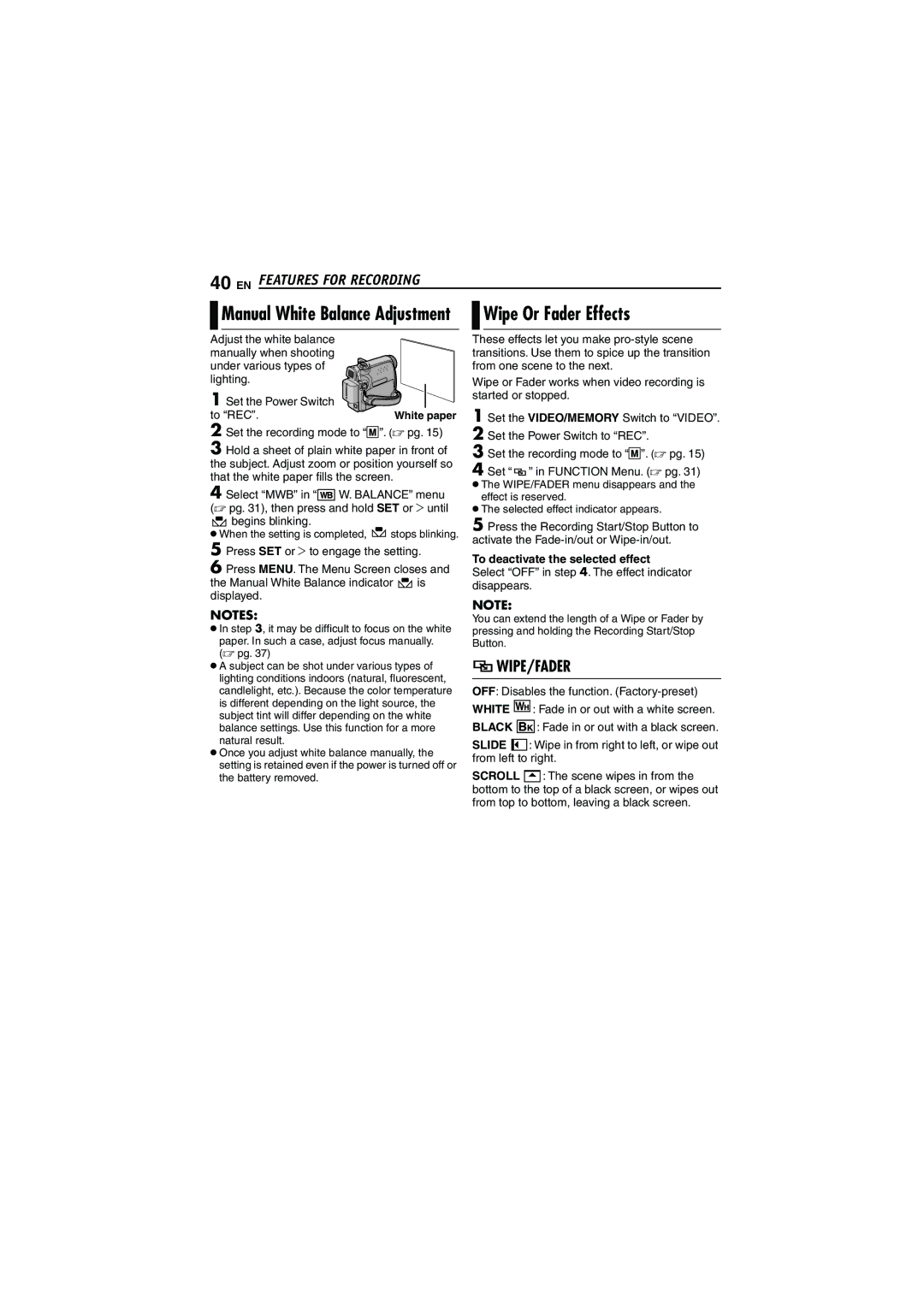 JVC LYT1528-001B, 0206ASR-NF-VM manual To REC, To deactivate the selected effect 