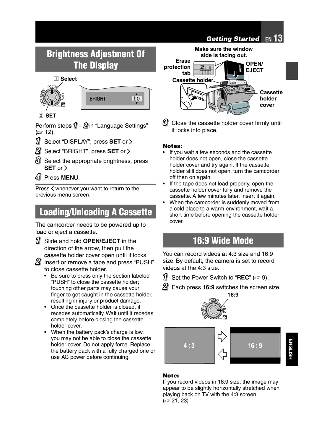 JVC LYT1776-001A manual Brightness Adjustment, Display, Wide Mode 