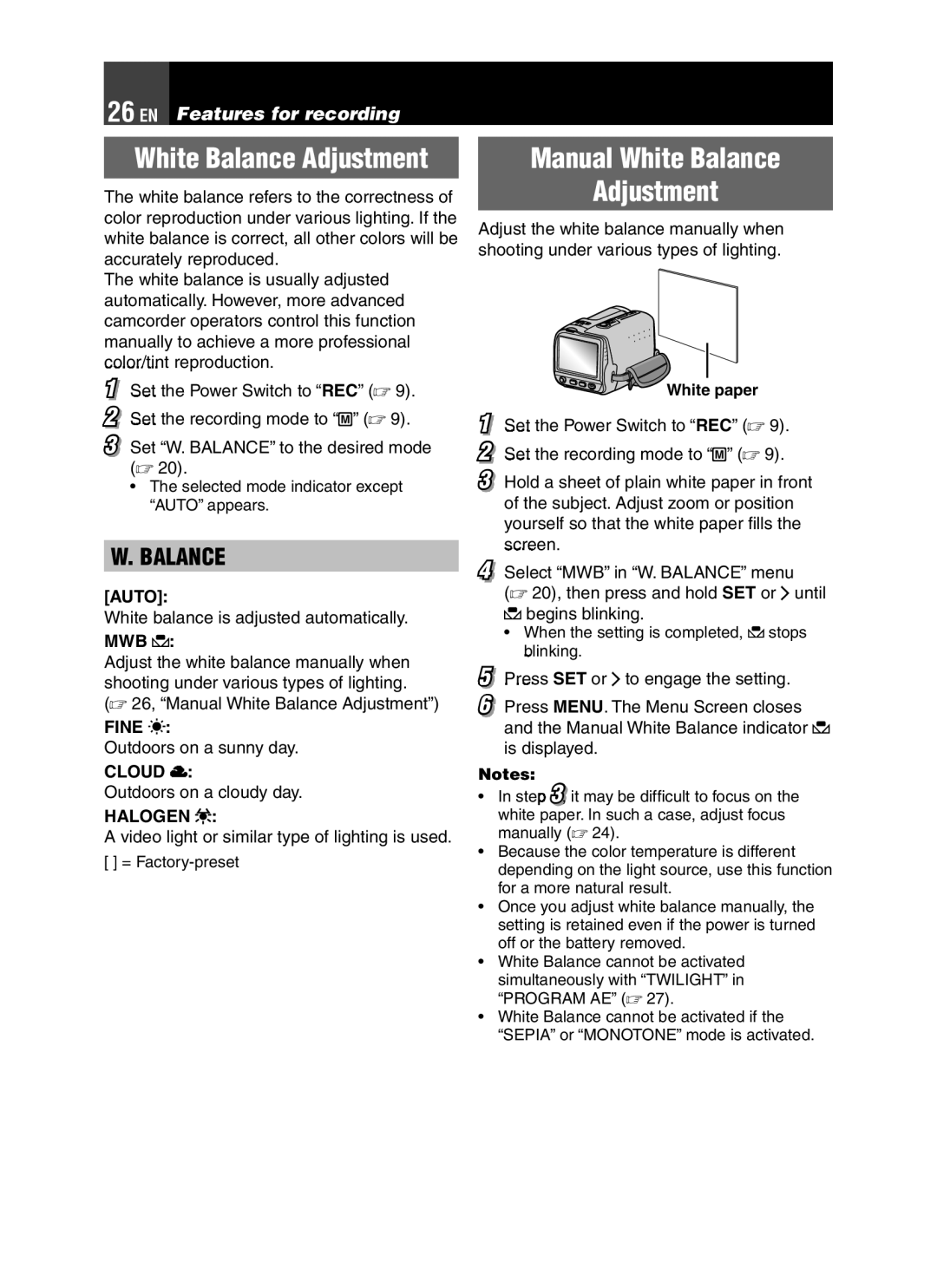 JVC LYT1776-001A manual Manual White Balance Adjustment 