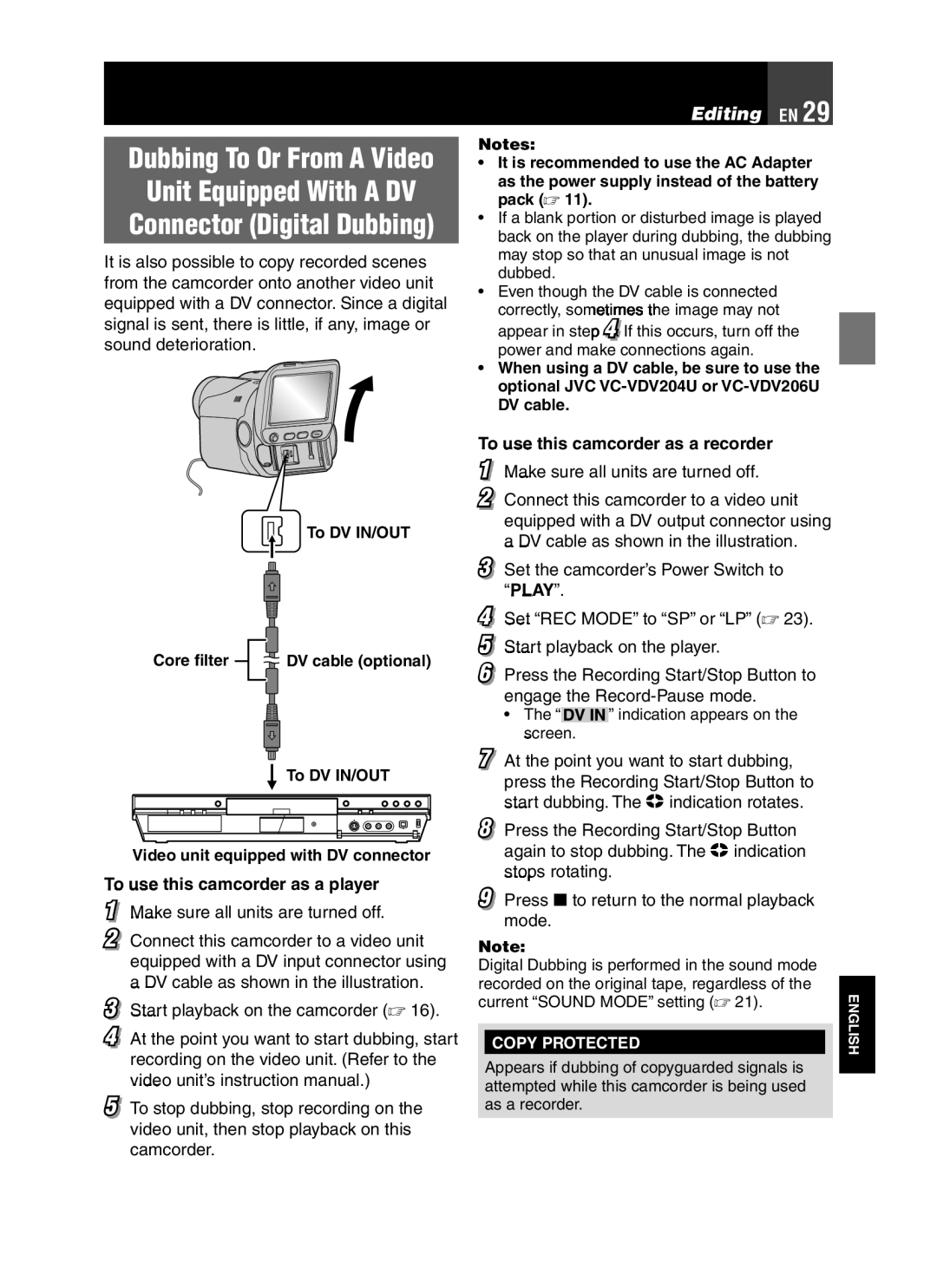 JVC LYT1776-001A manual Unit Equipped With a DV, To use this camcorder as a recorder 