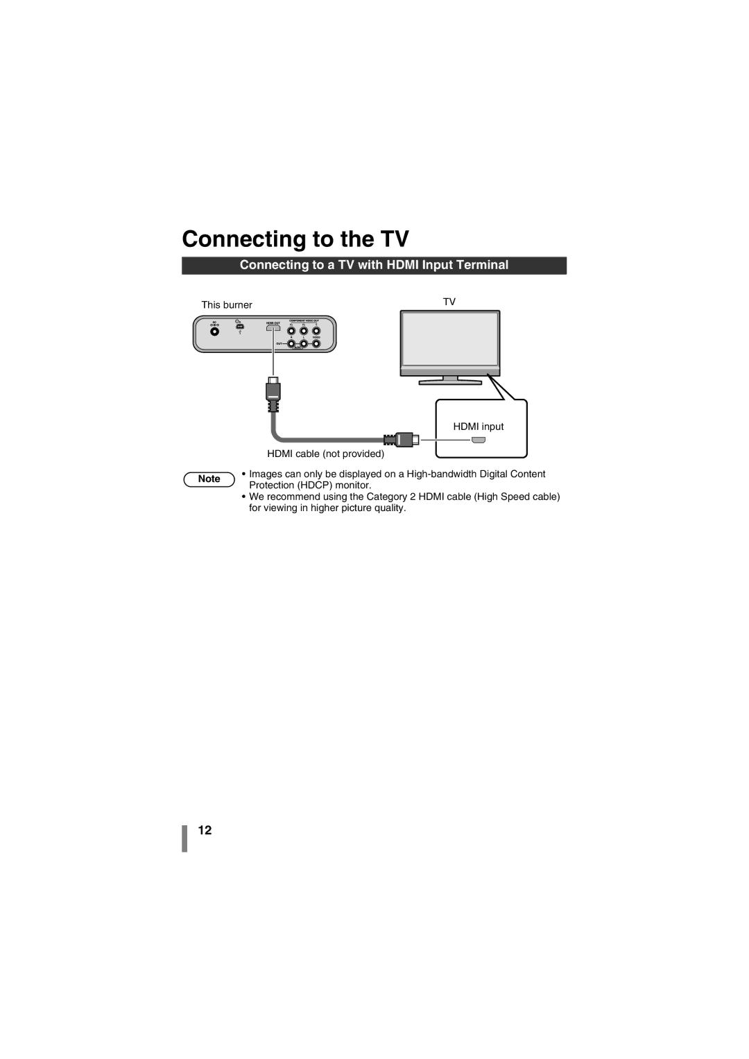 JVC LYT1942-001A manual Connecting to the TV, Connecting to a TV with Hdmi Input Terminal 