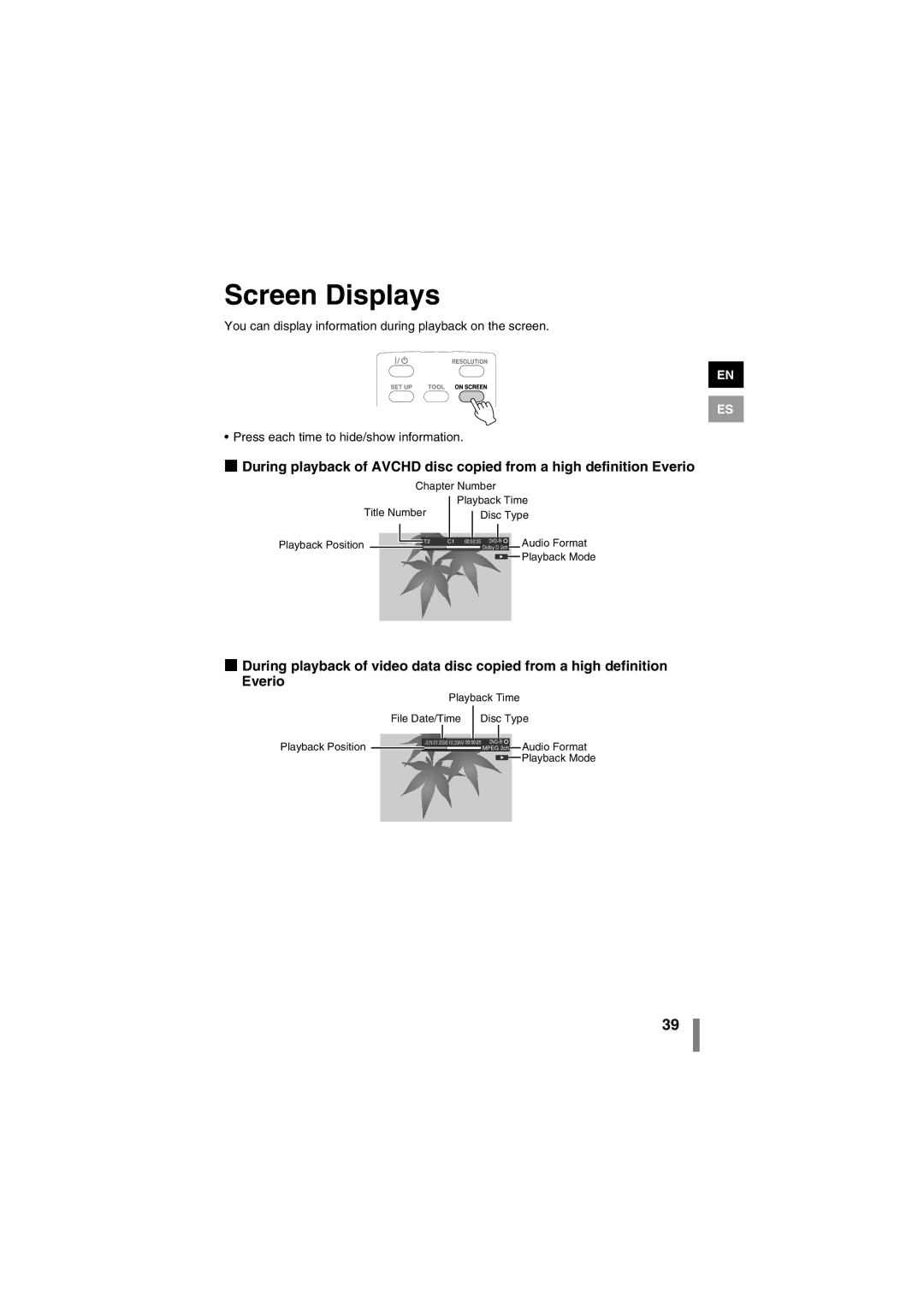 JVC LYT1942-001A manual Screen Displays 