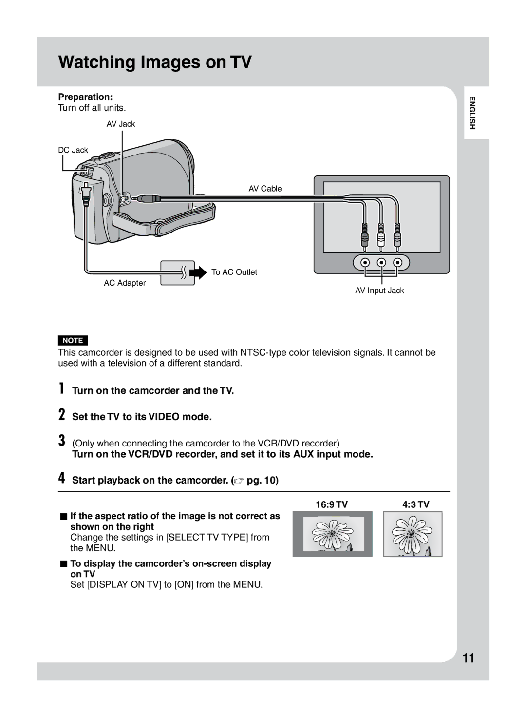 JVC LYT2046-001A-M Watching Images on TV, 169 TV, To display the camcorder’s on-screen display on TV, 43 TV 