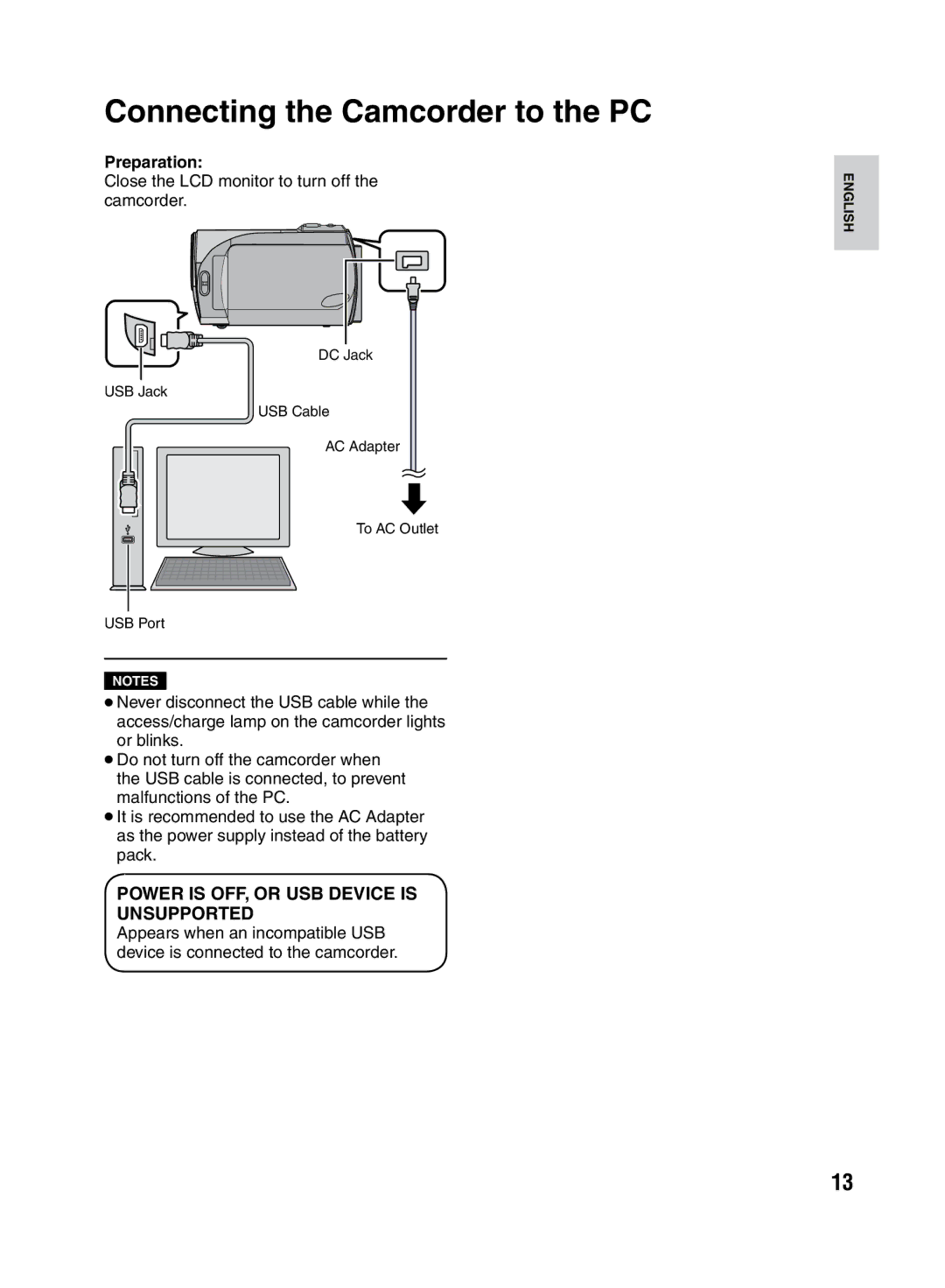 JVC LYT2046-001A-M manuel dutilisation Connecting the Camcorder to the PC 