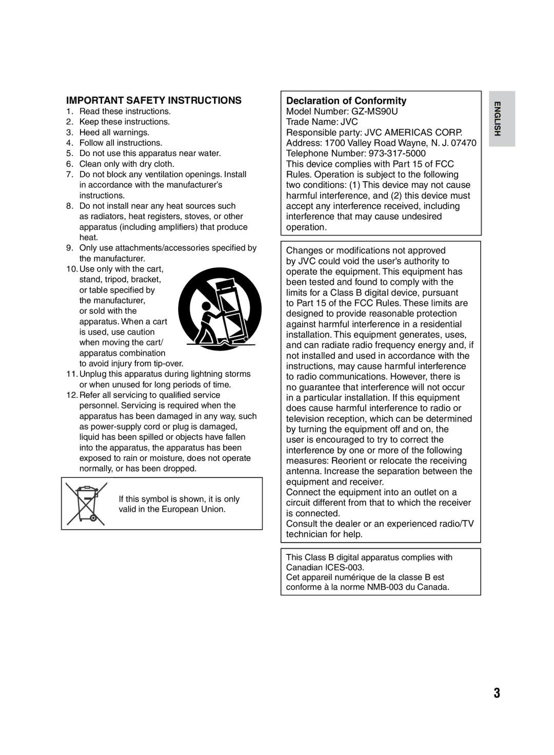 JVC LYT2046-001A-M manuel dutilisation Important Safety Instructions, Declaration of Conformity 