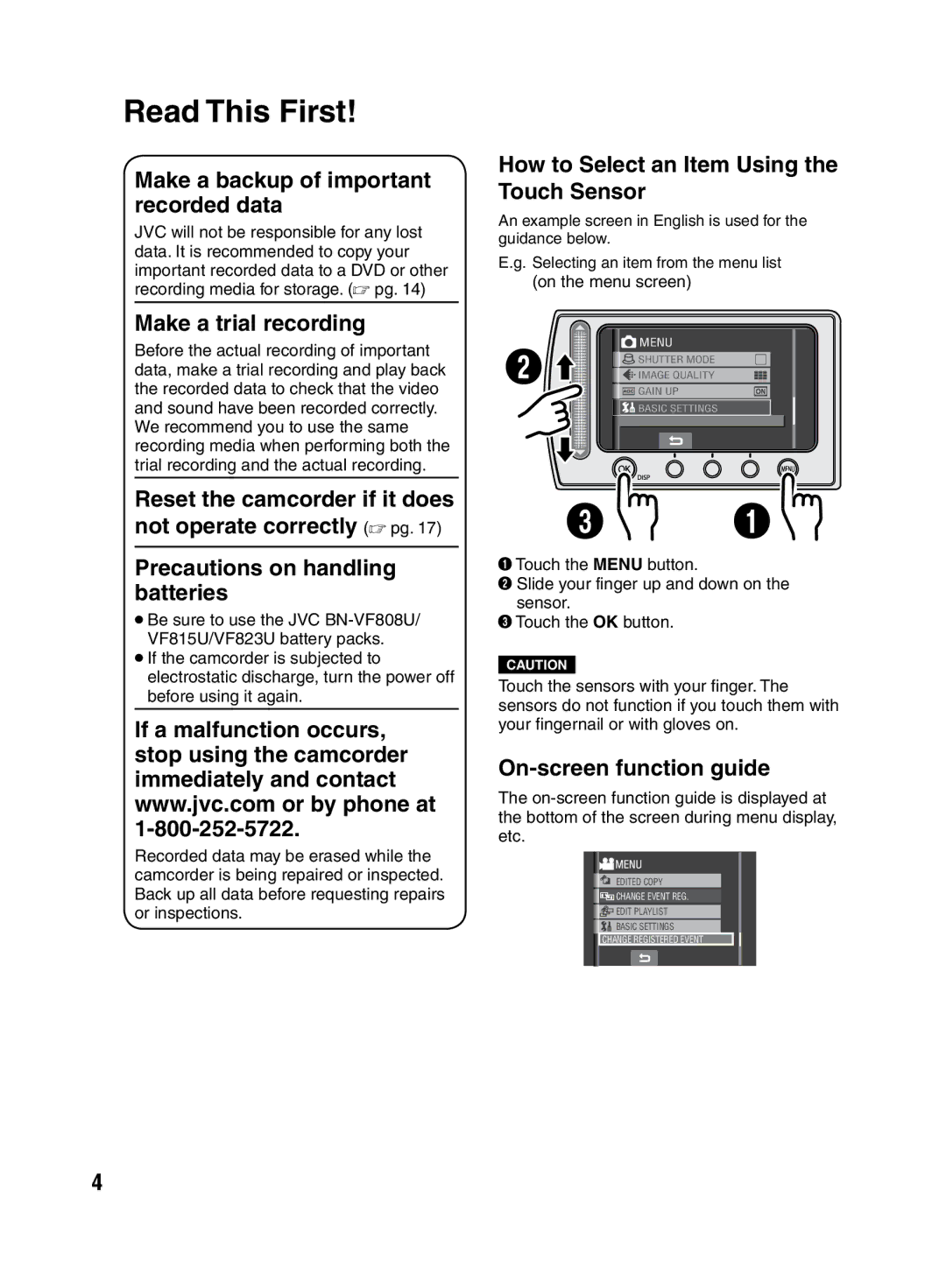 JVC LYT2046-001A-M manuel dutilisation Read This First, Make a backup of important recorded data, Make a trial recording 