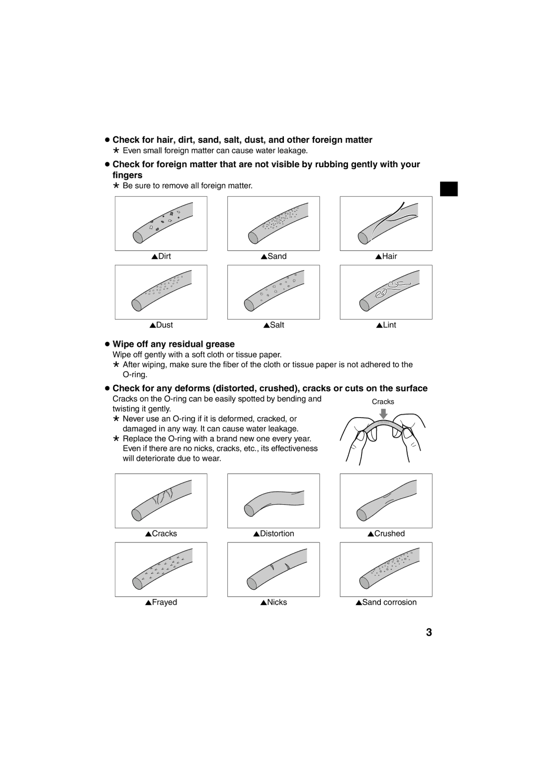 JVC WR-MG250, LYT2112-003A manuel dutilisation Wipe off any residual grease, JDirt JSand JHair JDust JSalt JLint 