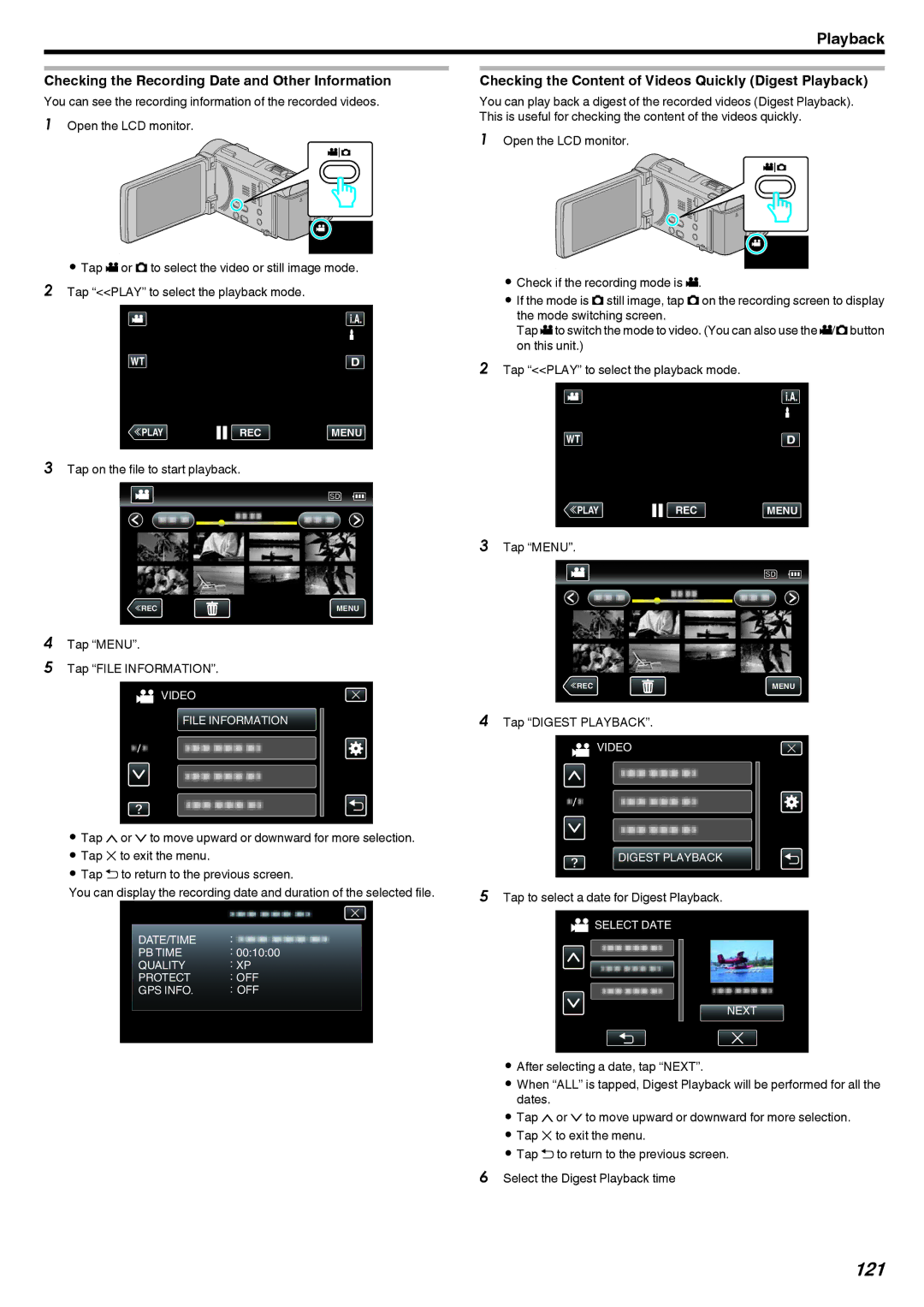 JVC LYT2473-002A manual 121, Checking the Recording Date and Other Information 