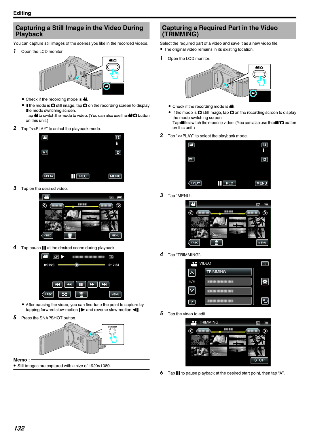 JVC LYT2473-002A Capturing a Still Image in the Video During Playback, Capturing a Required Part in the Video Trimming 