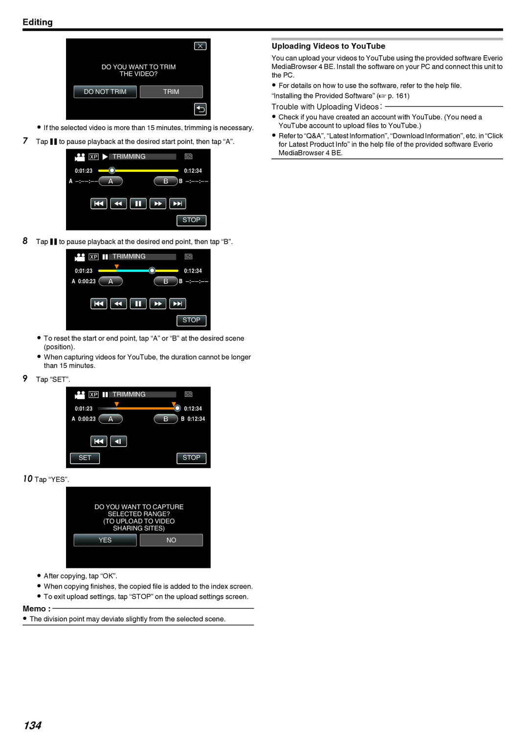 JVC LYT2473-002A manual 134, Uploading Videos to YouTube 