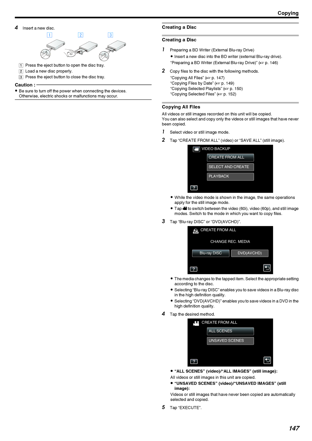 JVC LYT2473-002A manual 147, Preparing a BD Writer External Blu-ray Drive, Tap Blu-ray Disc or Dvdavchd 