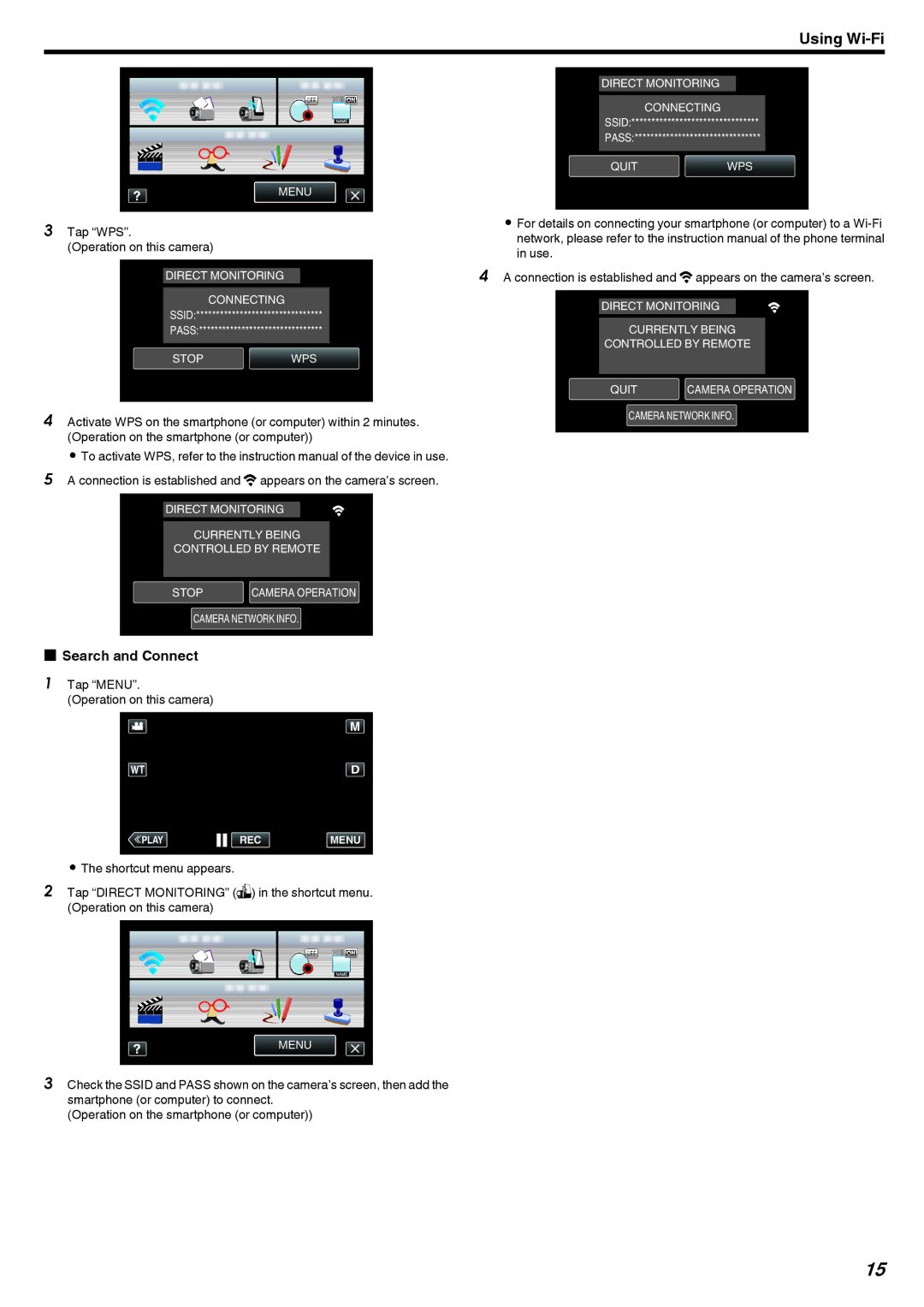 JVC LYT2473-002A manual Search and Connect, Tap WPS Operation on this camera 