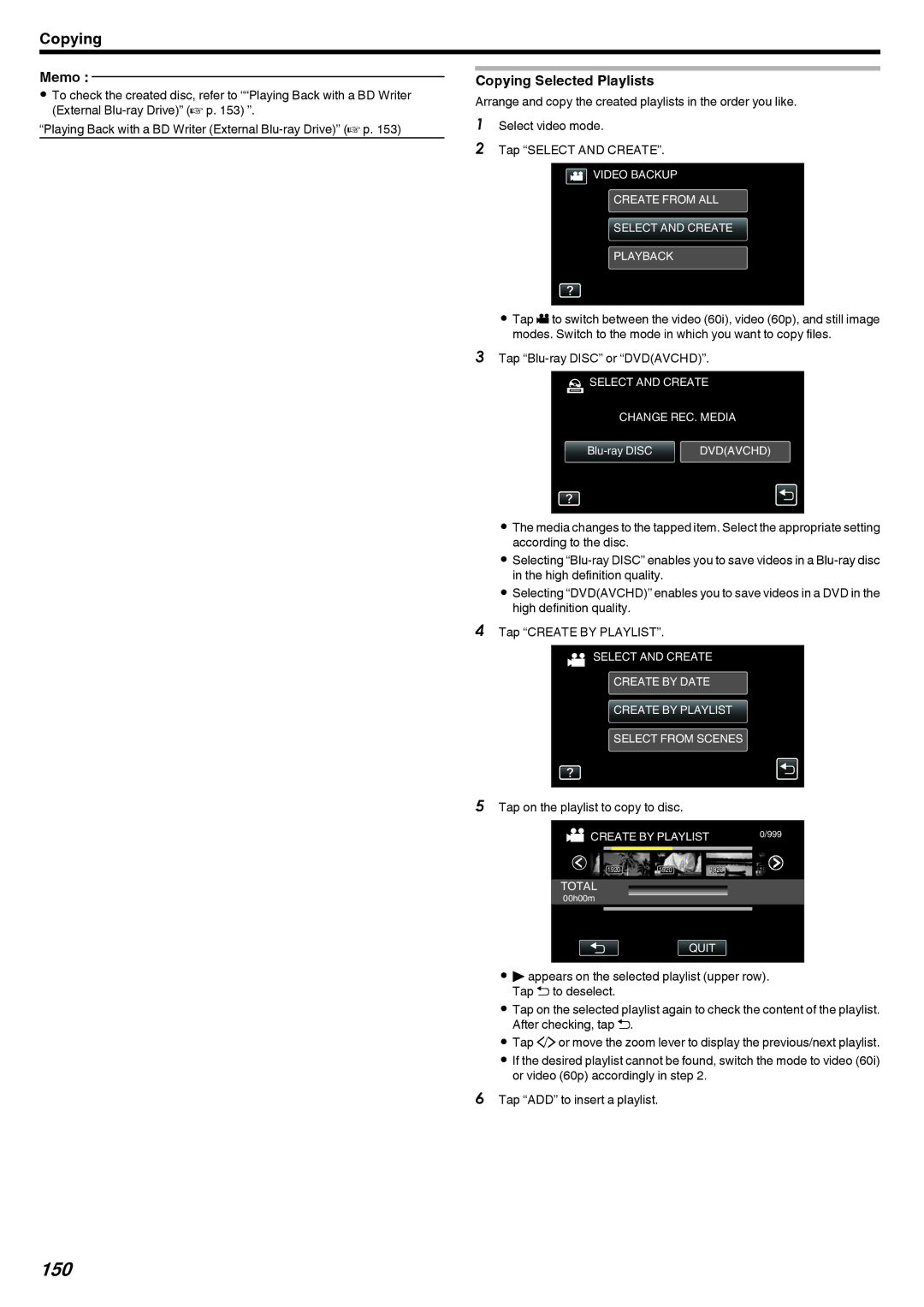 JVC LYT2473-002A manual 150, Copying Selected Playlists 